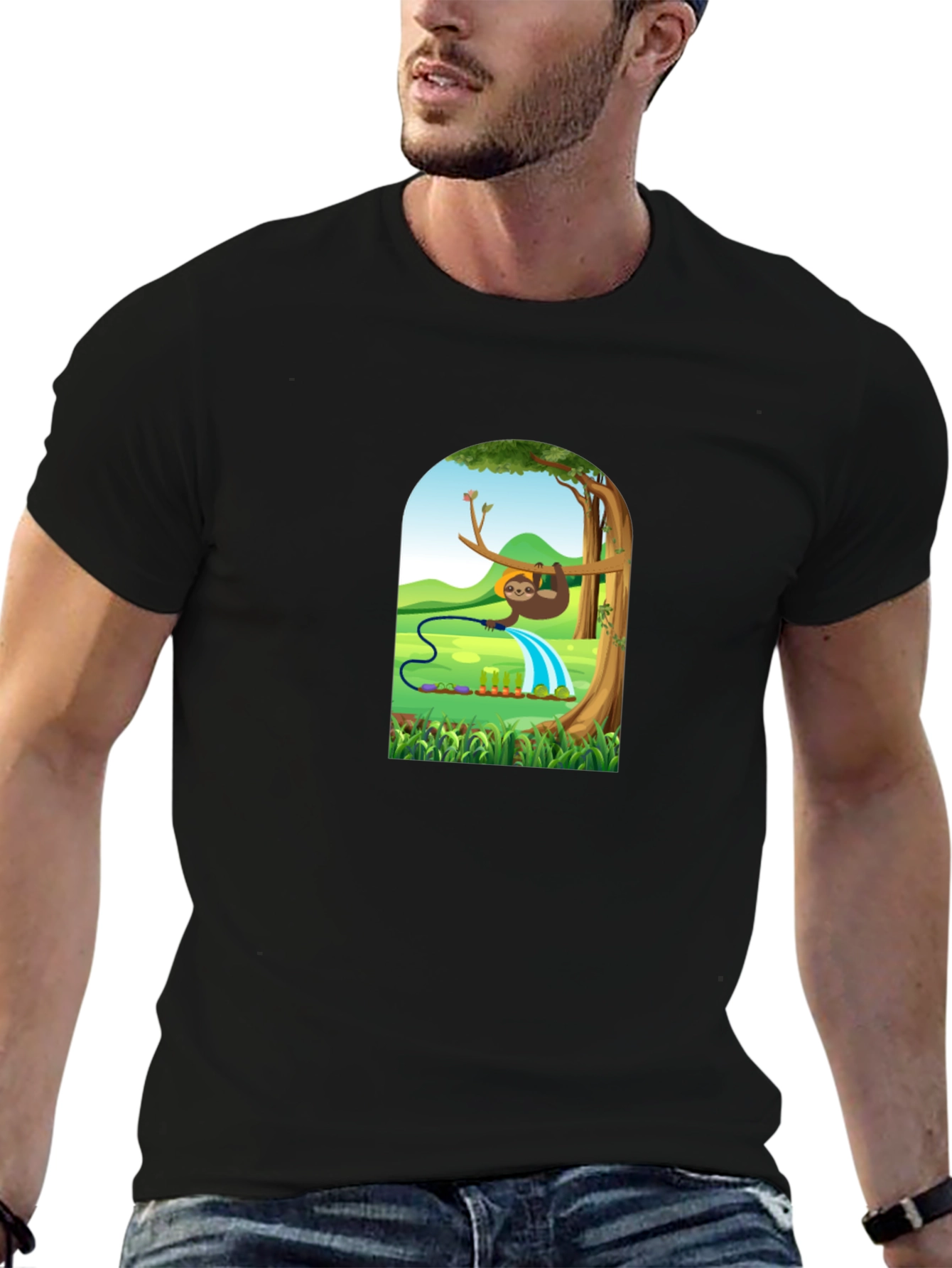 Sloth Gardener Graphic Tee - Black