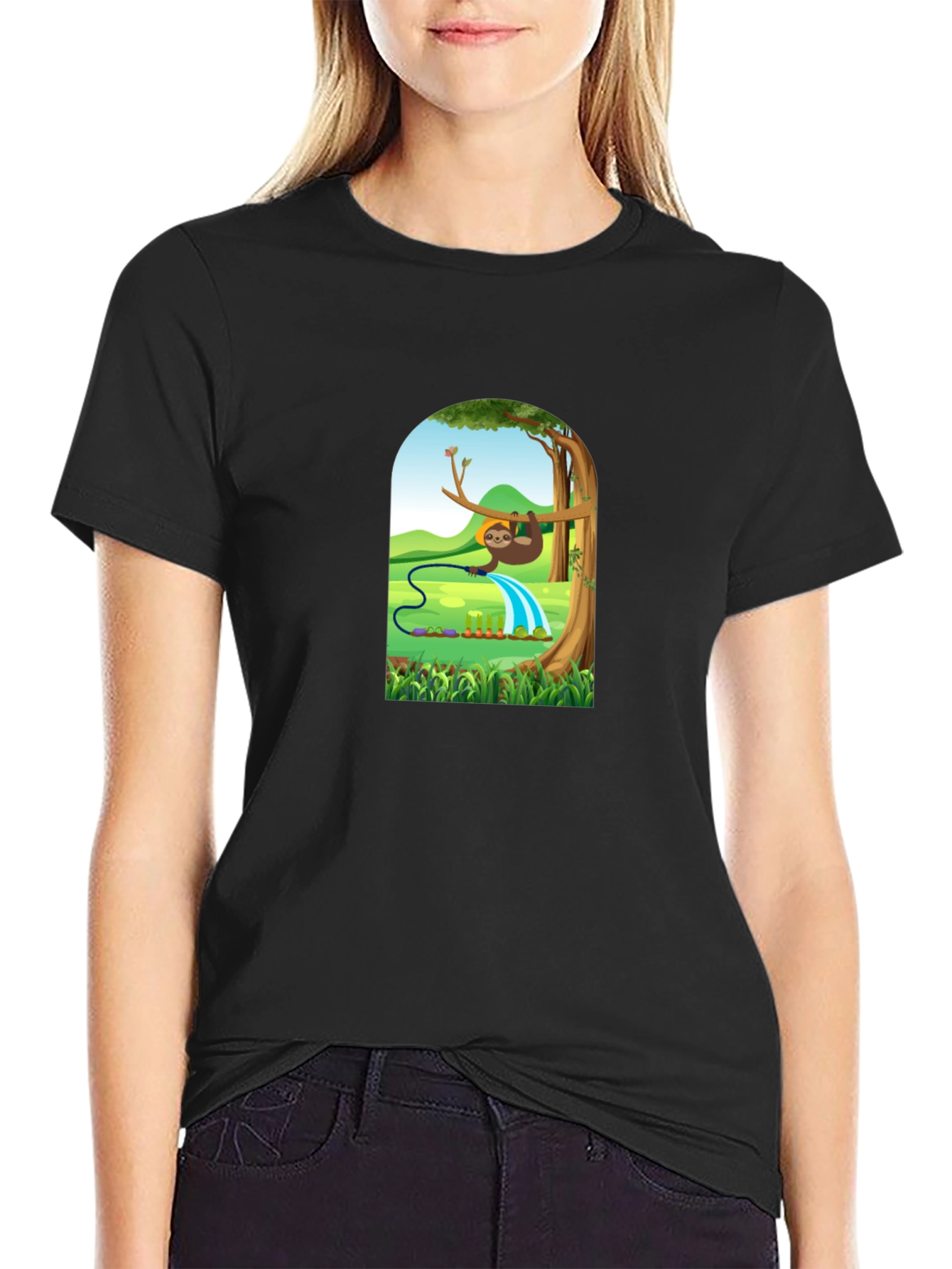 Sloth Gardener Graphic Tee - Black