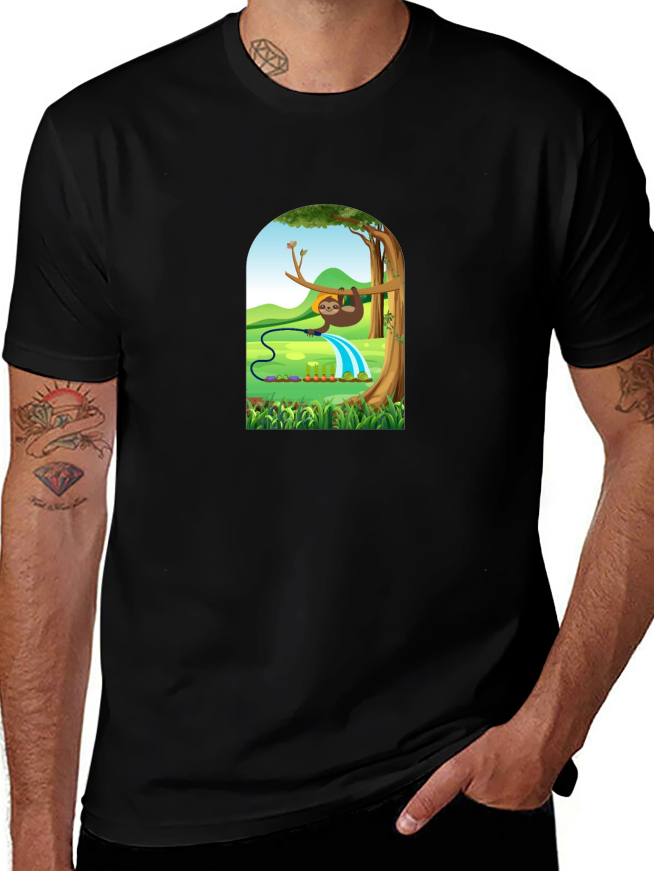 Sloth Gardener Graphic Tee - Black