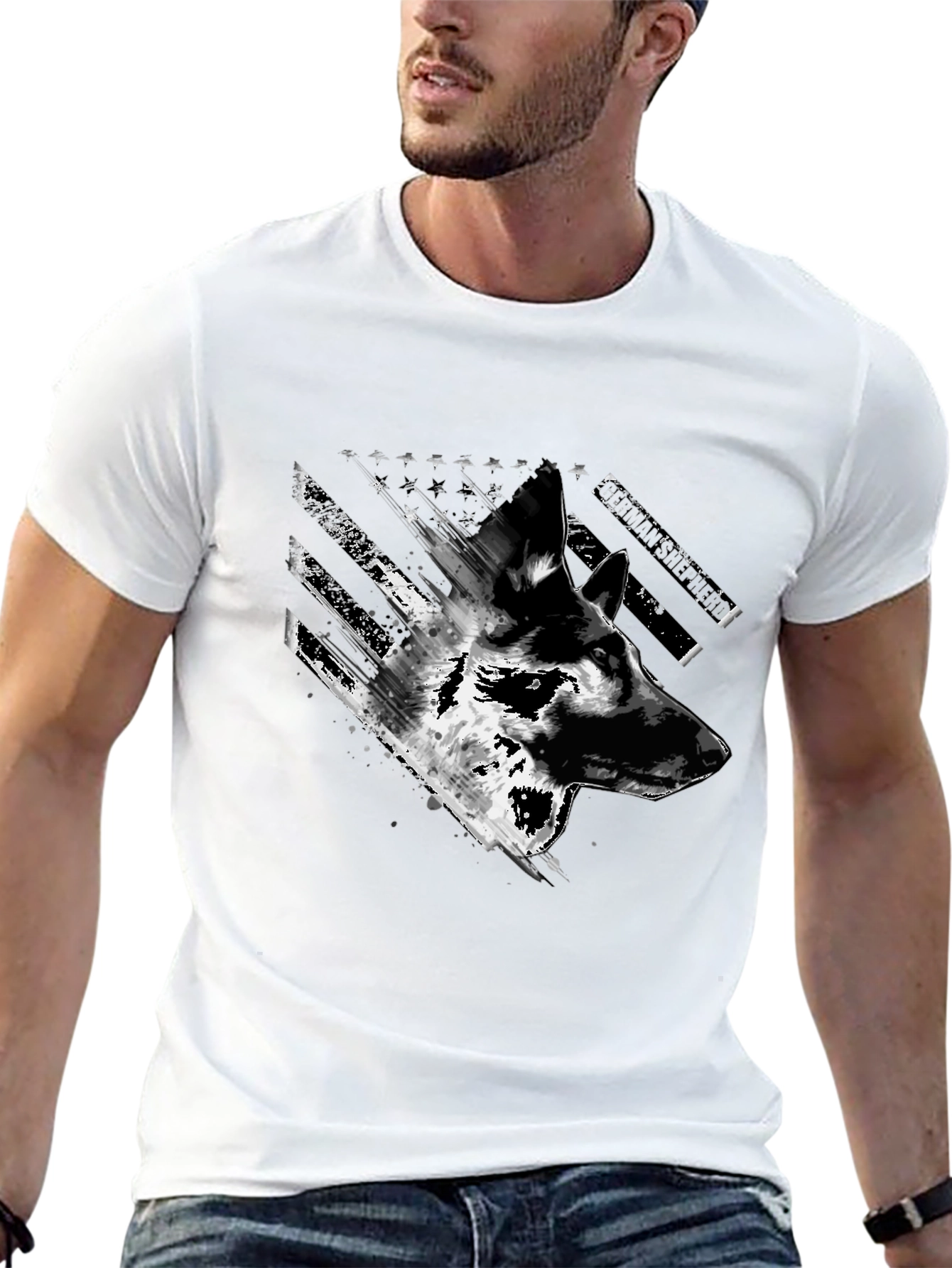 German Shepherd US Flag Graphic Tee