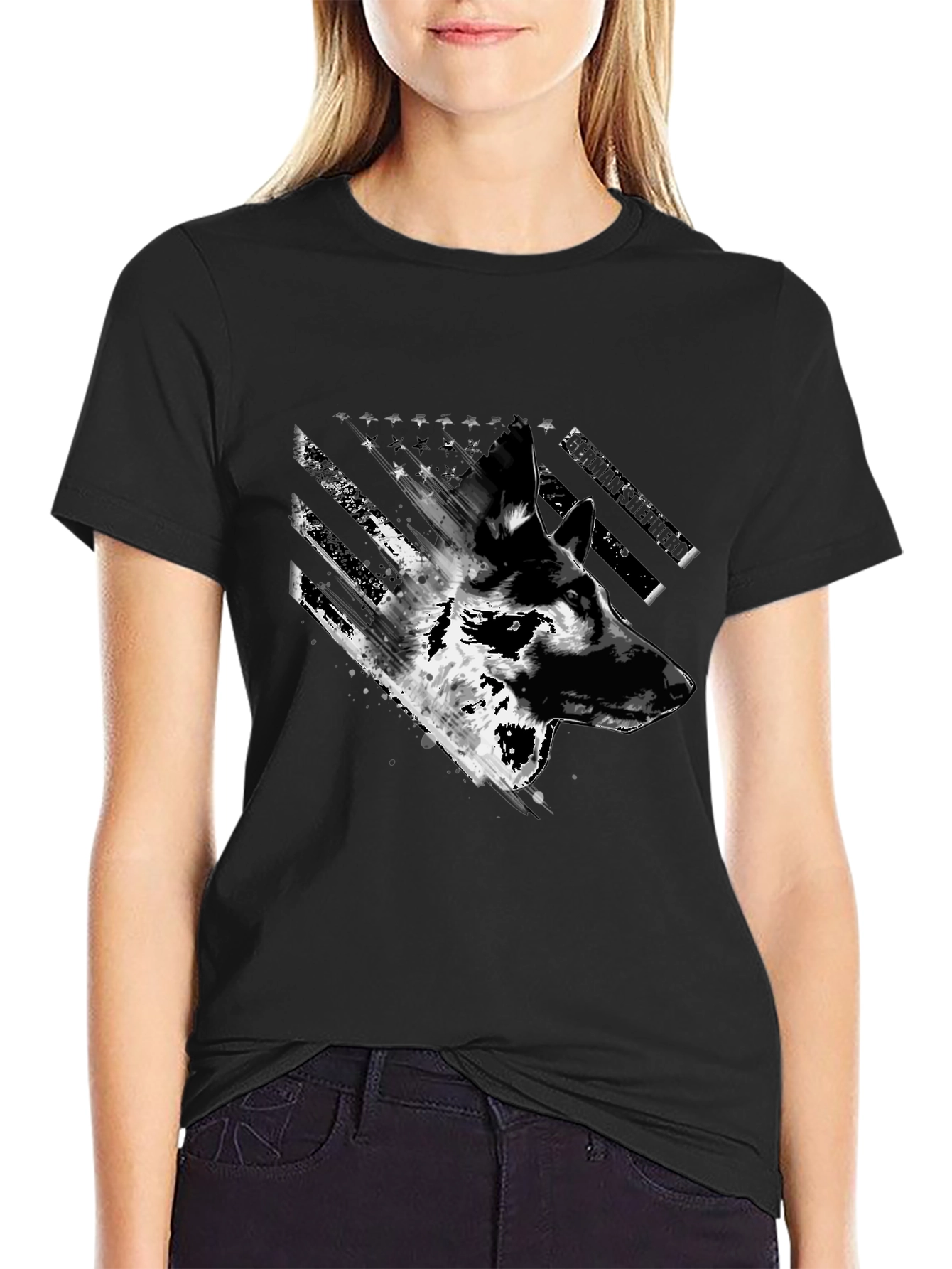 German Shepherd US Flag Graphic Tee