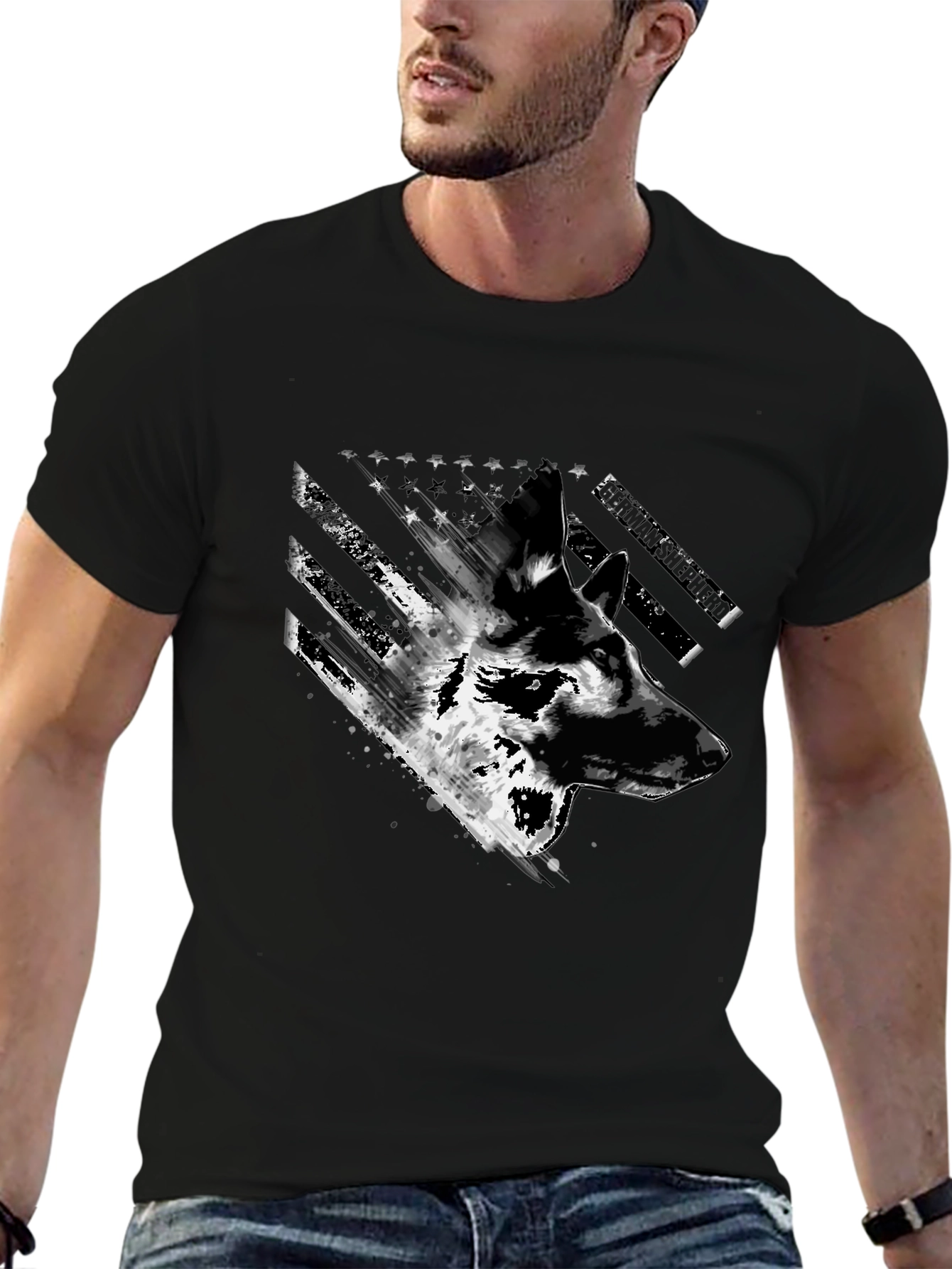 German Shepherd US Flag Graphic Tee