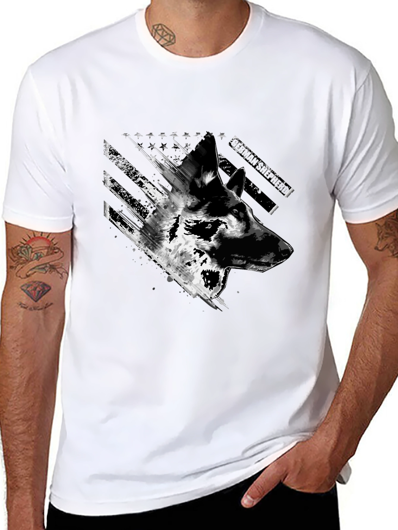 German Shepherd US Flag Graphic Tee