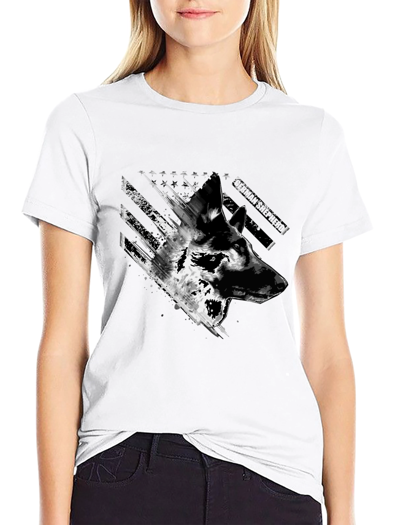 German Shepherd US Flag Graphic Tee