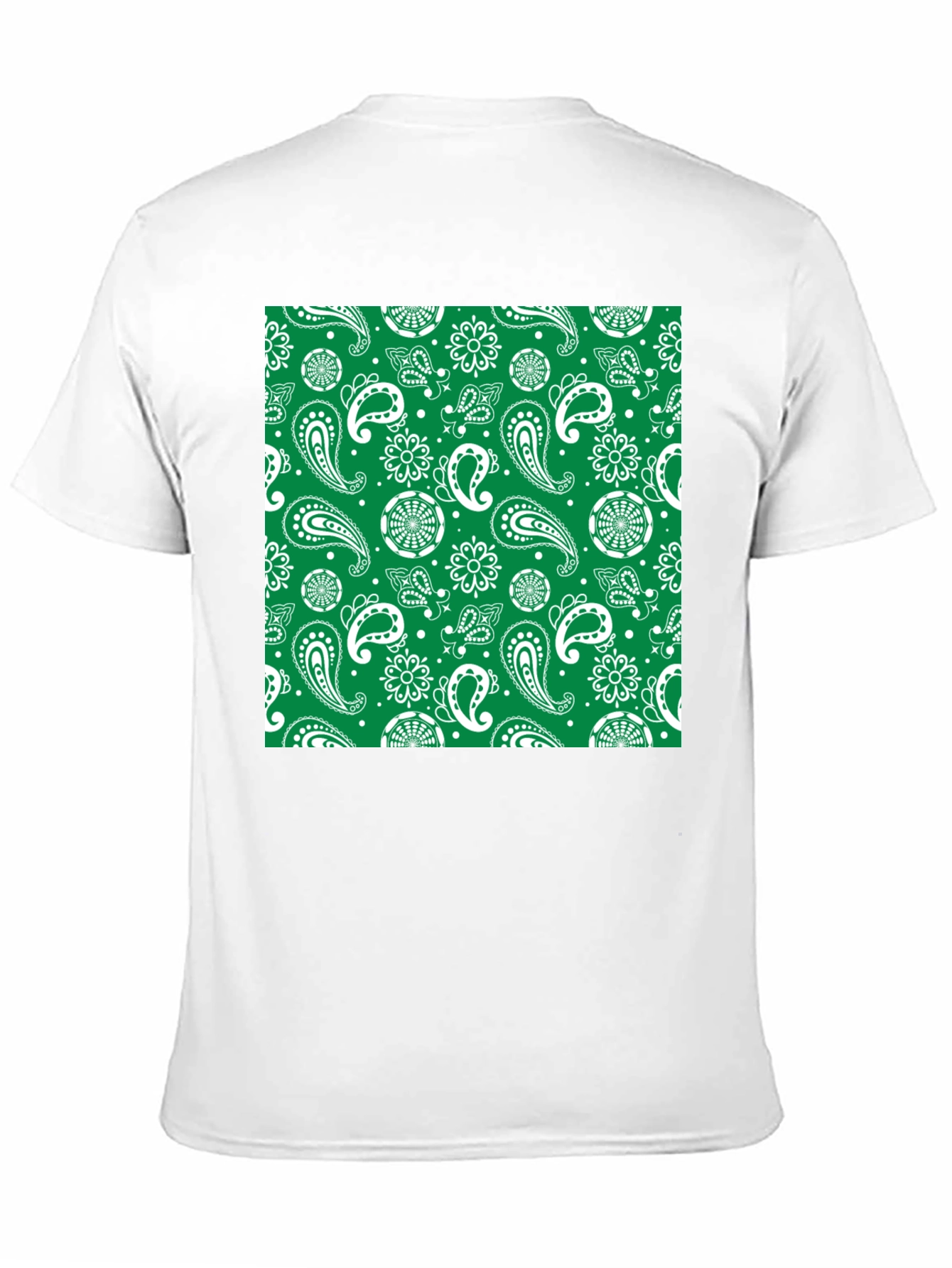 Green Paisley Print Black T-Shirt