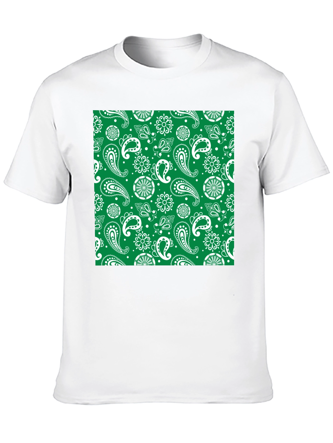 Green Paisley Print Black T-Shirt
