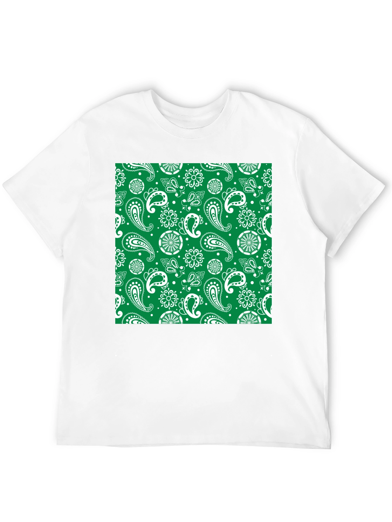 Green Paisley Print Black T-Shirt