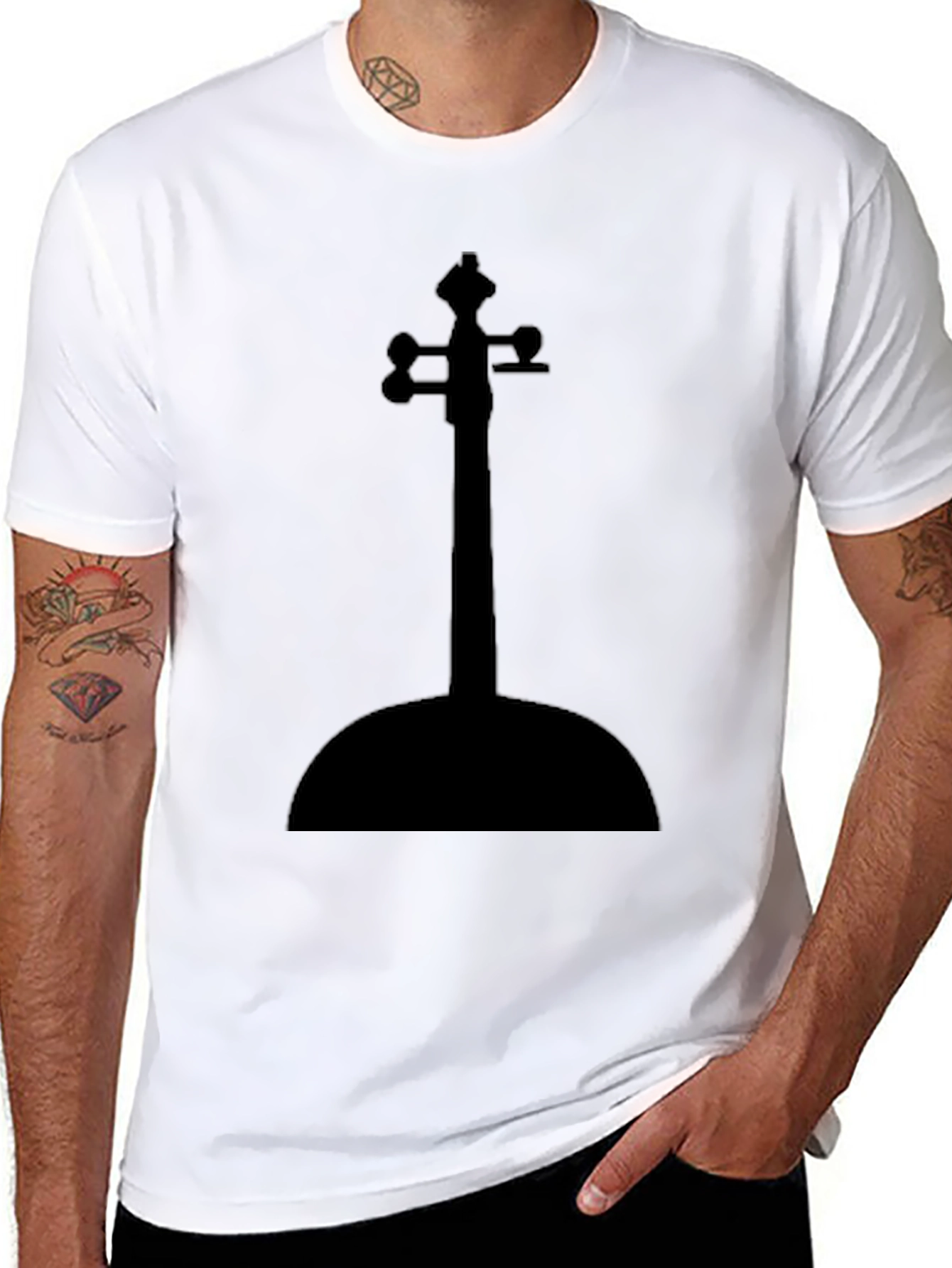Mens Black T-Shirt with Musical Instrument Graphic