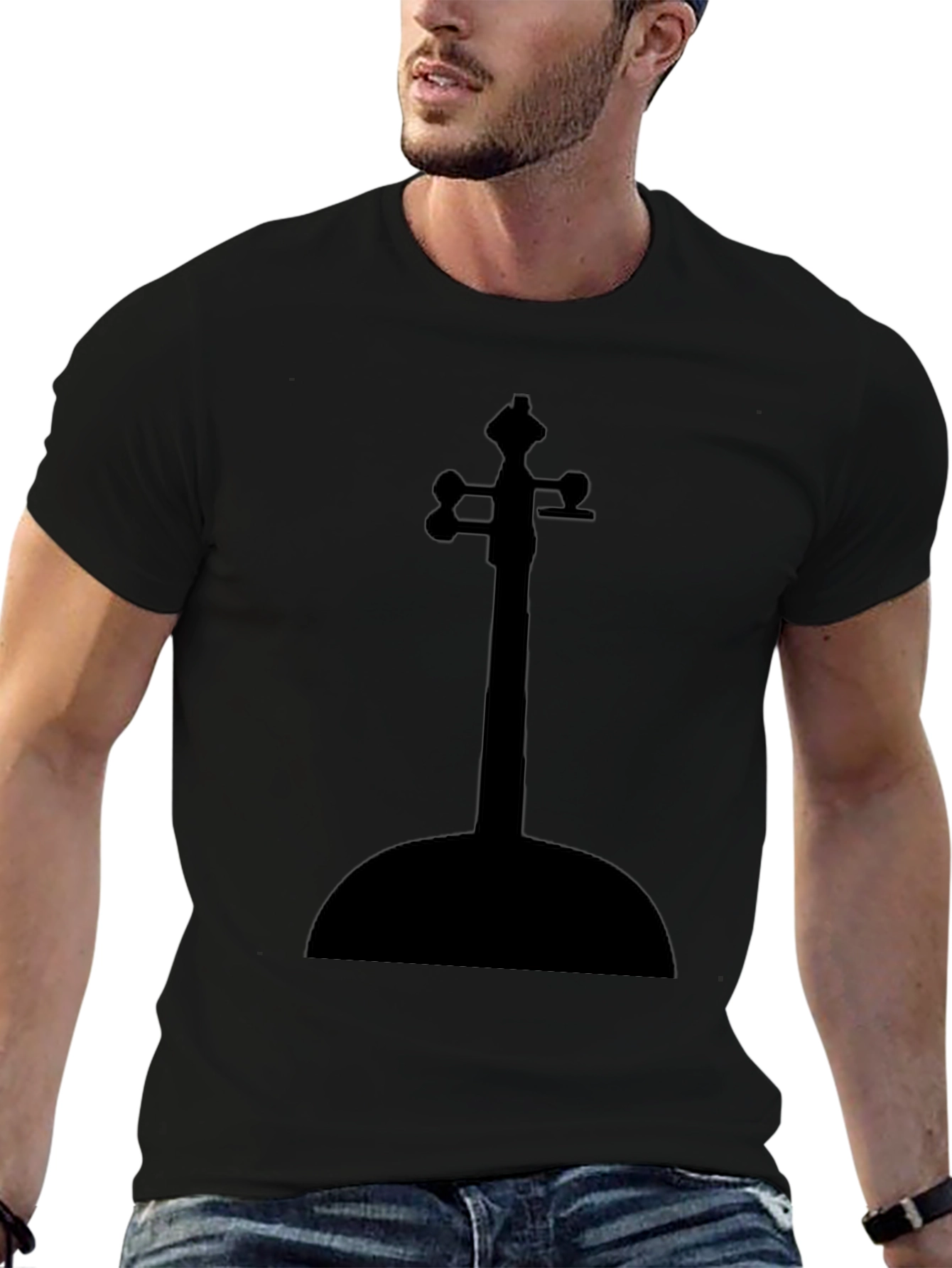 Mens Black T-Shirt with Musical Instrument Graphic