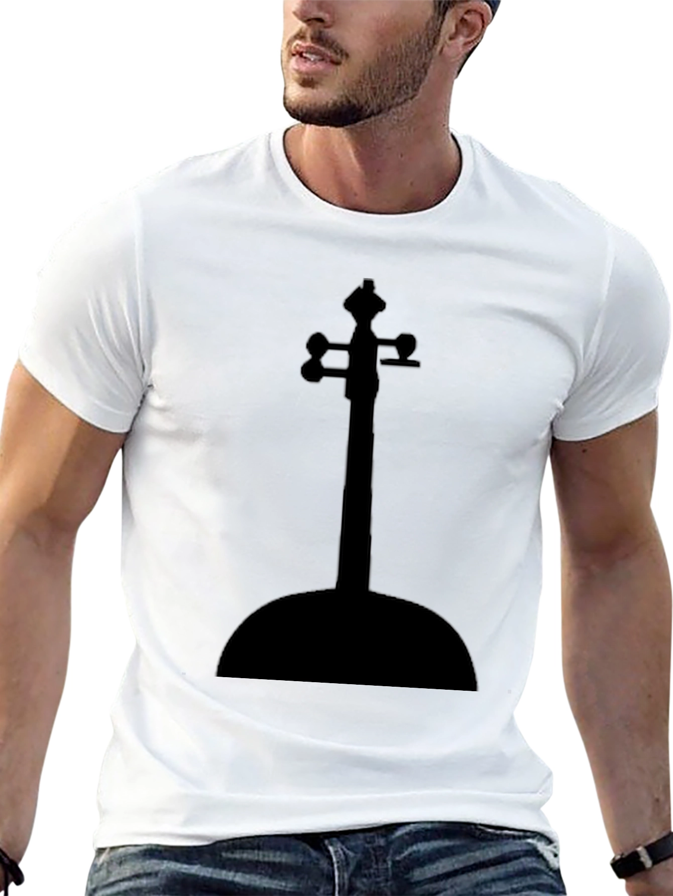 Mens Black T-Shirt with Musical Instrument Graphic