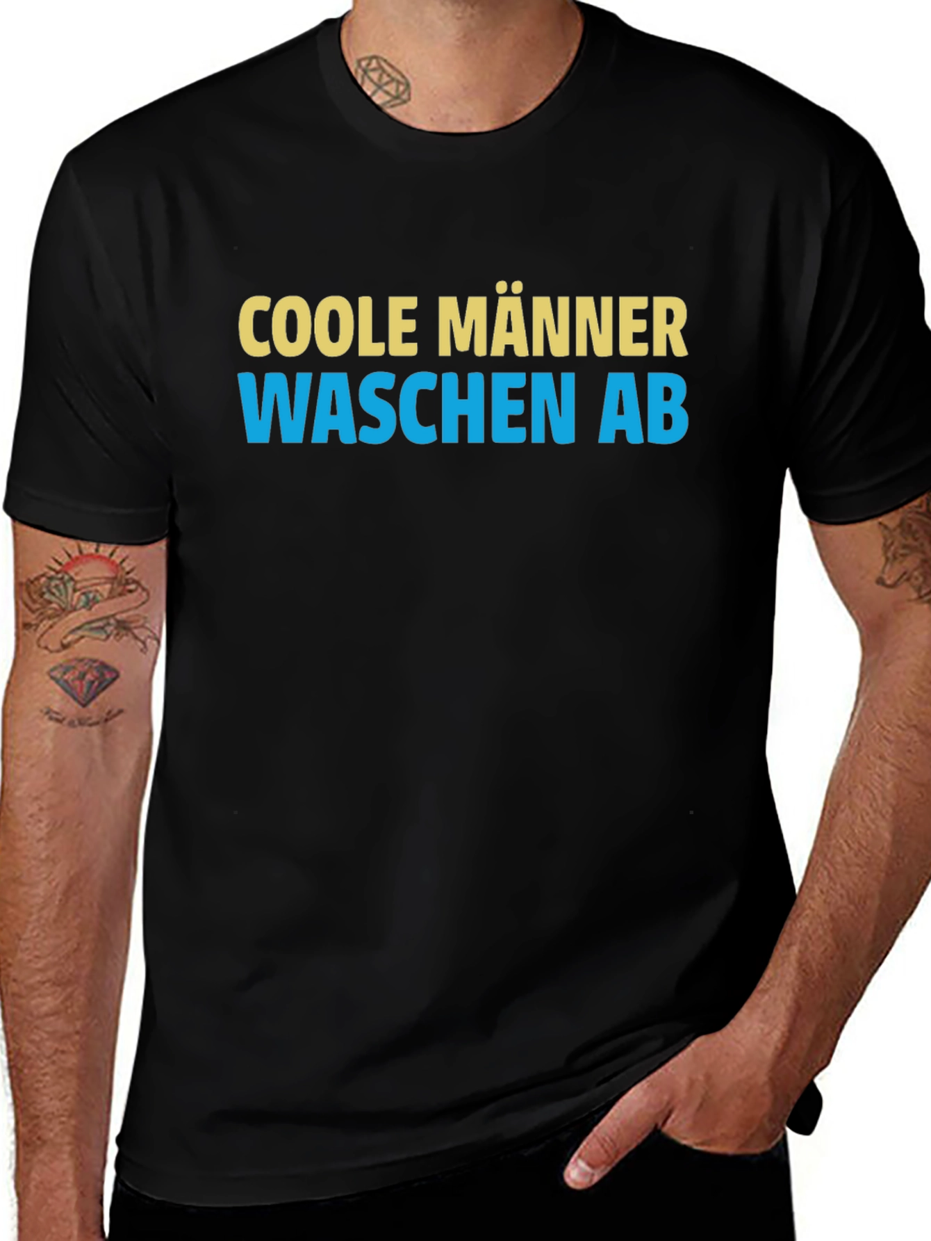 Cool Men Wash Up German Slogan Black T-Shirt