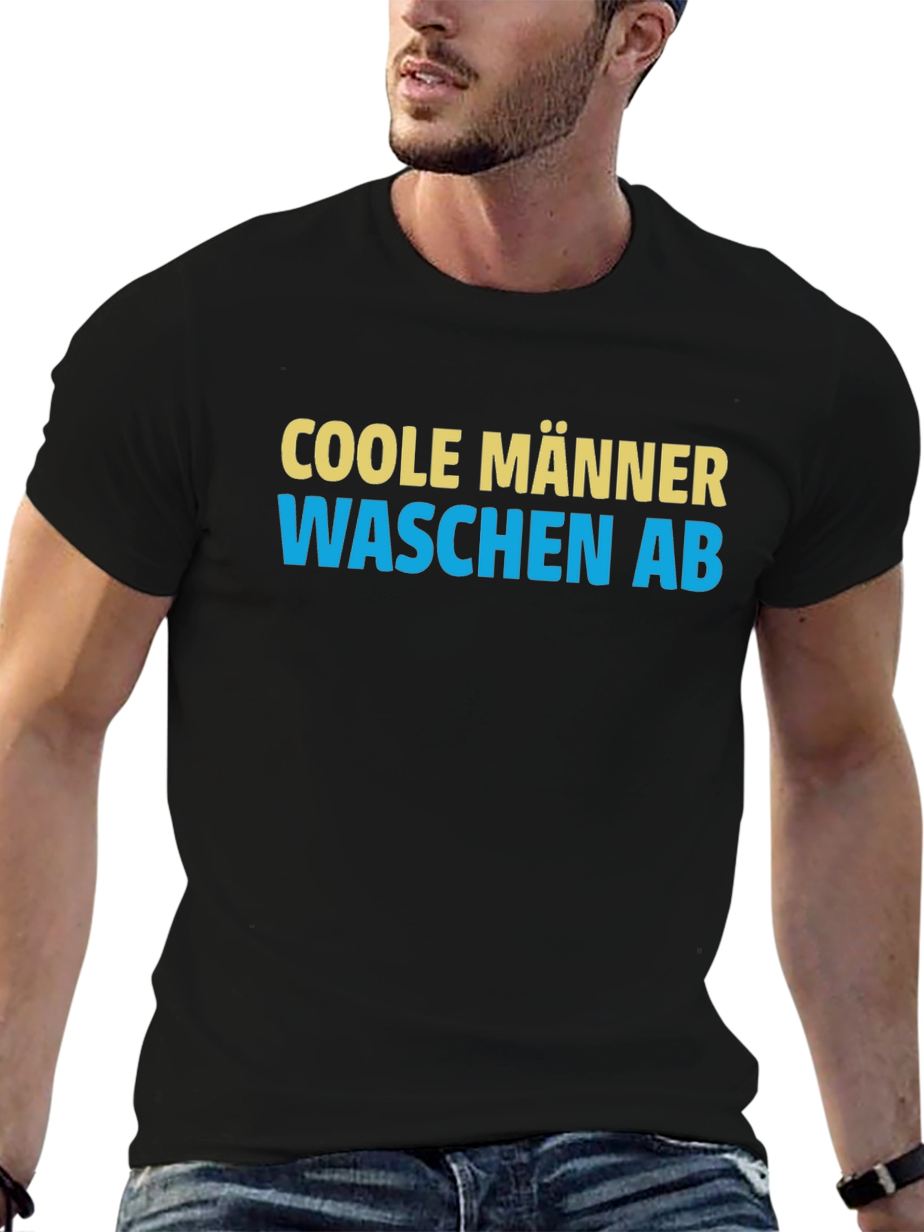 Cool Men Wash Up German Slogan Black T-Shirt