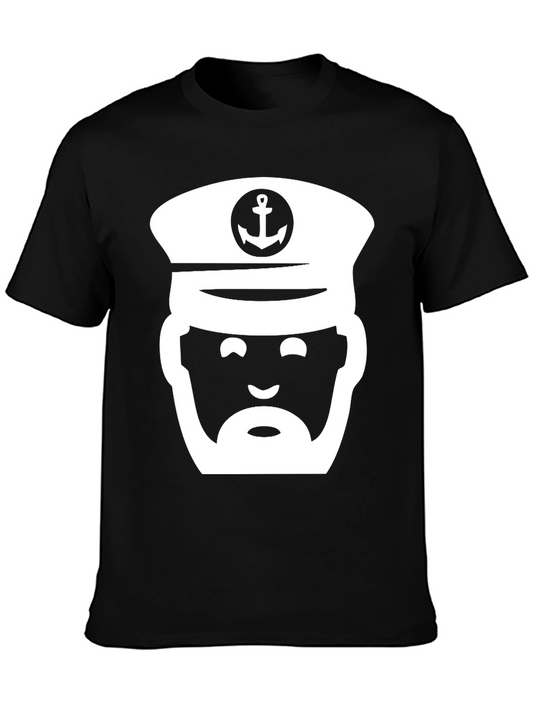 Nautical Captain Graphic T-Shirt - Classic Black Crew Neck