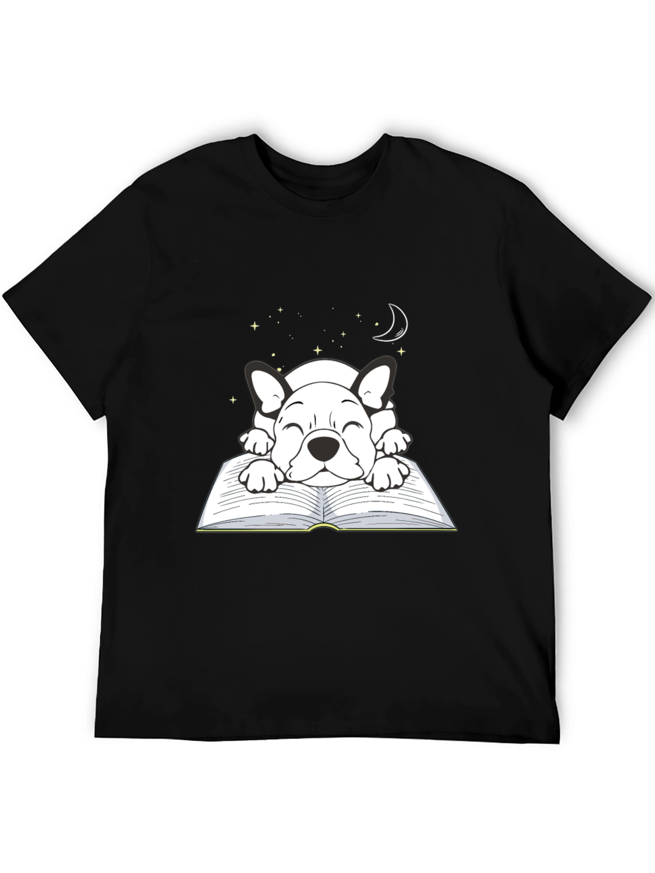 Cute Dog on Book T-Shirt - Sleepy Puppy Design