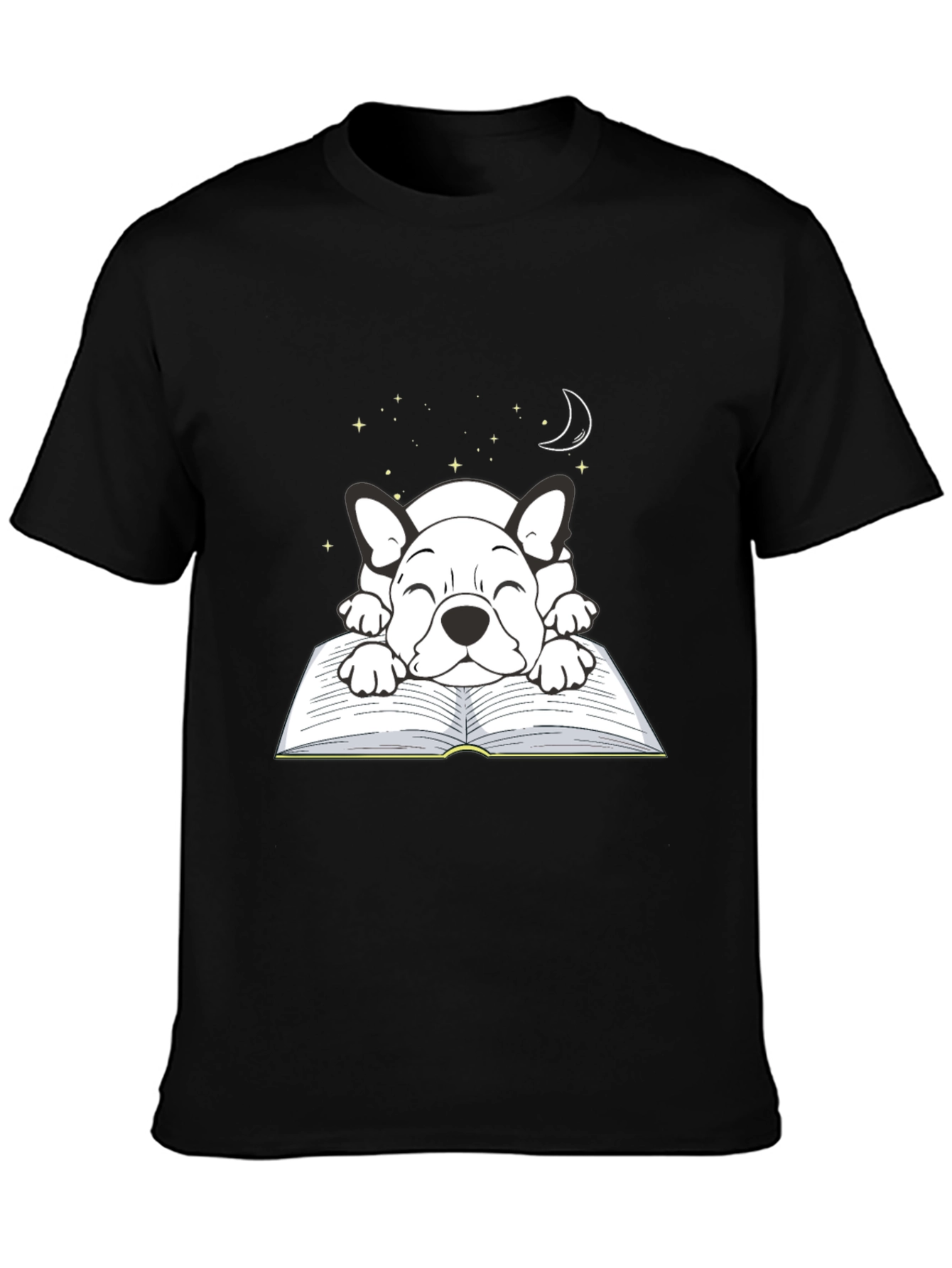 Cute Dog on Book T-Shirt - Sleepy Puppy Design