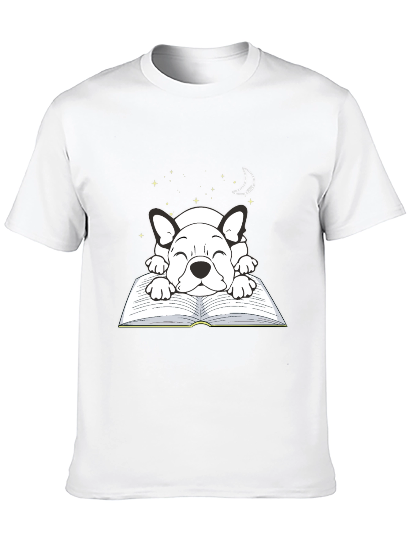 Cute Dog on Book T-Shirt - Sleepy Puppy Design