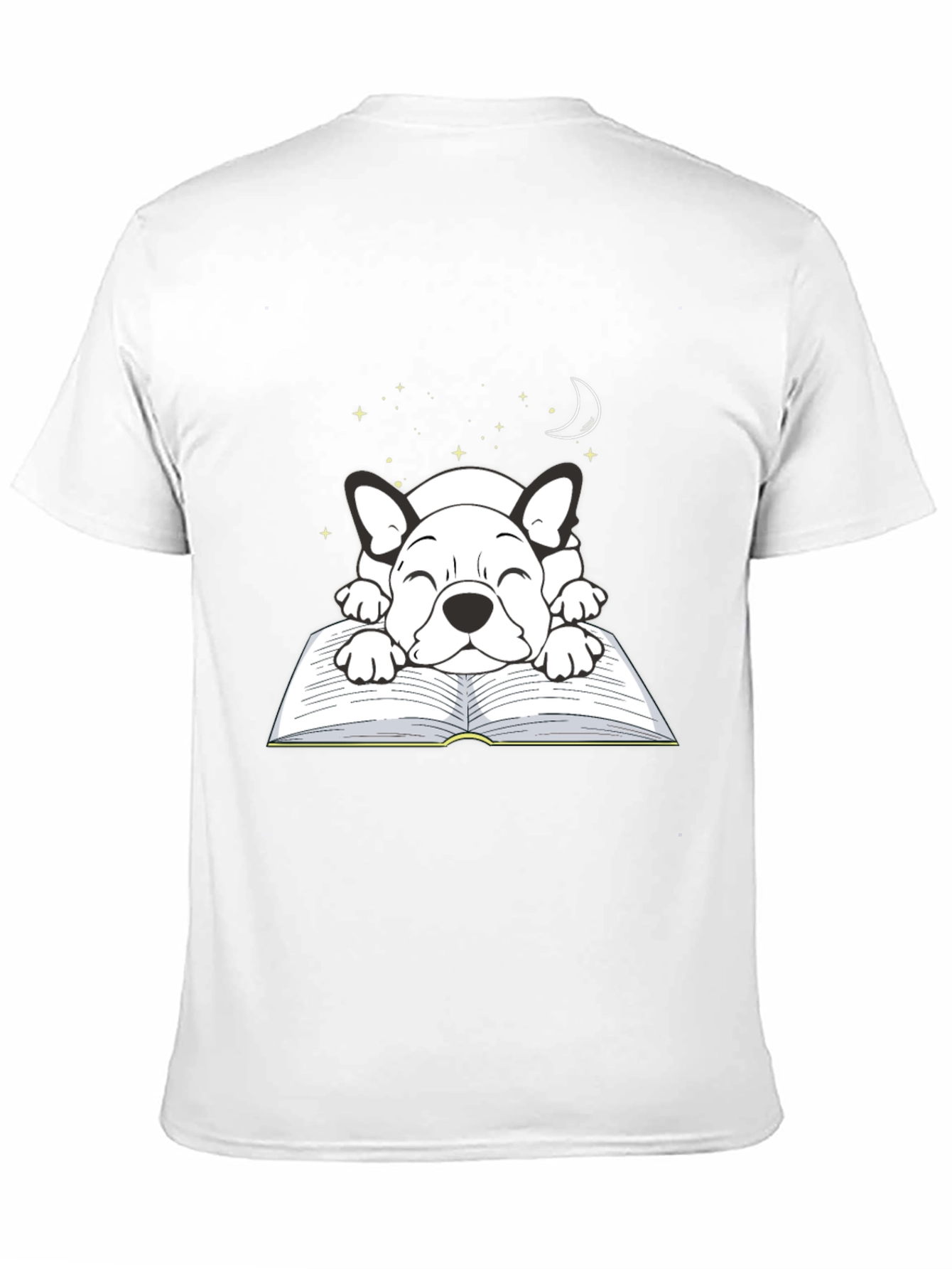 Cute Dog on Book T-Shirt - Sleepy Puppy Design
