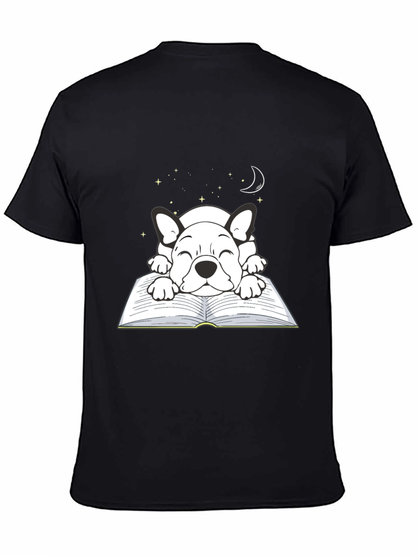 Cute Dog on Book T-Shirt - Sleepy Puppy Design