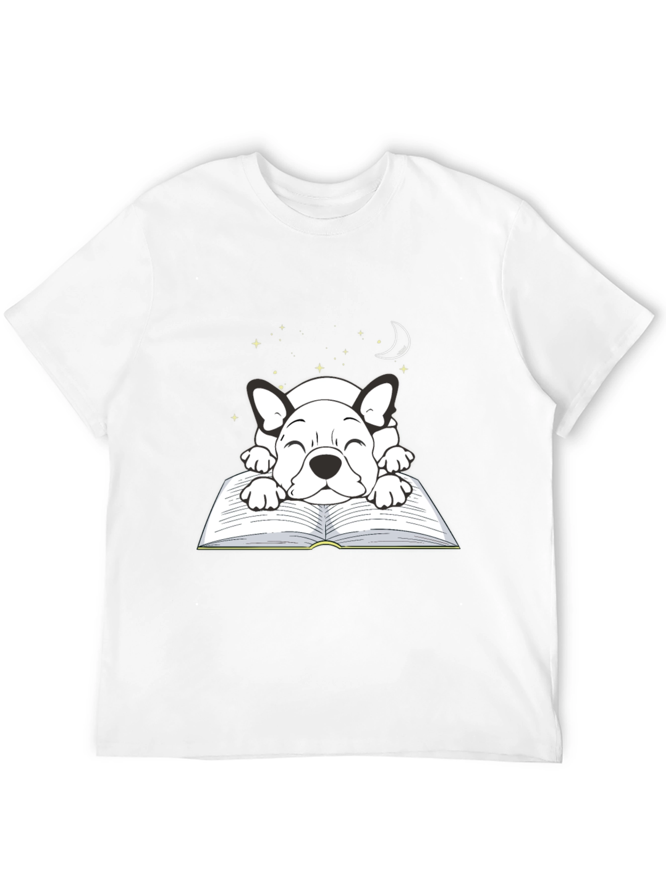 Cute Dog on Book T-Shirt - Sleepy Puppy Design