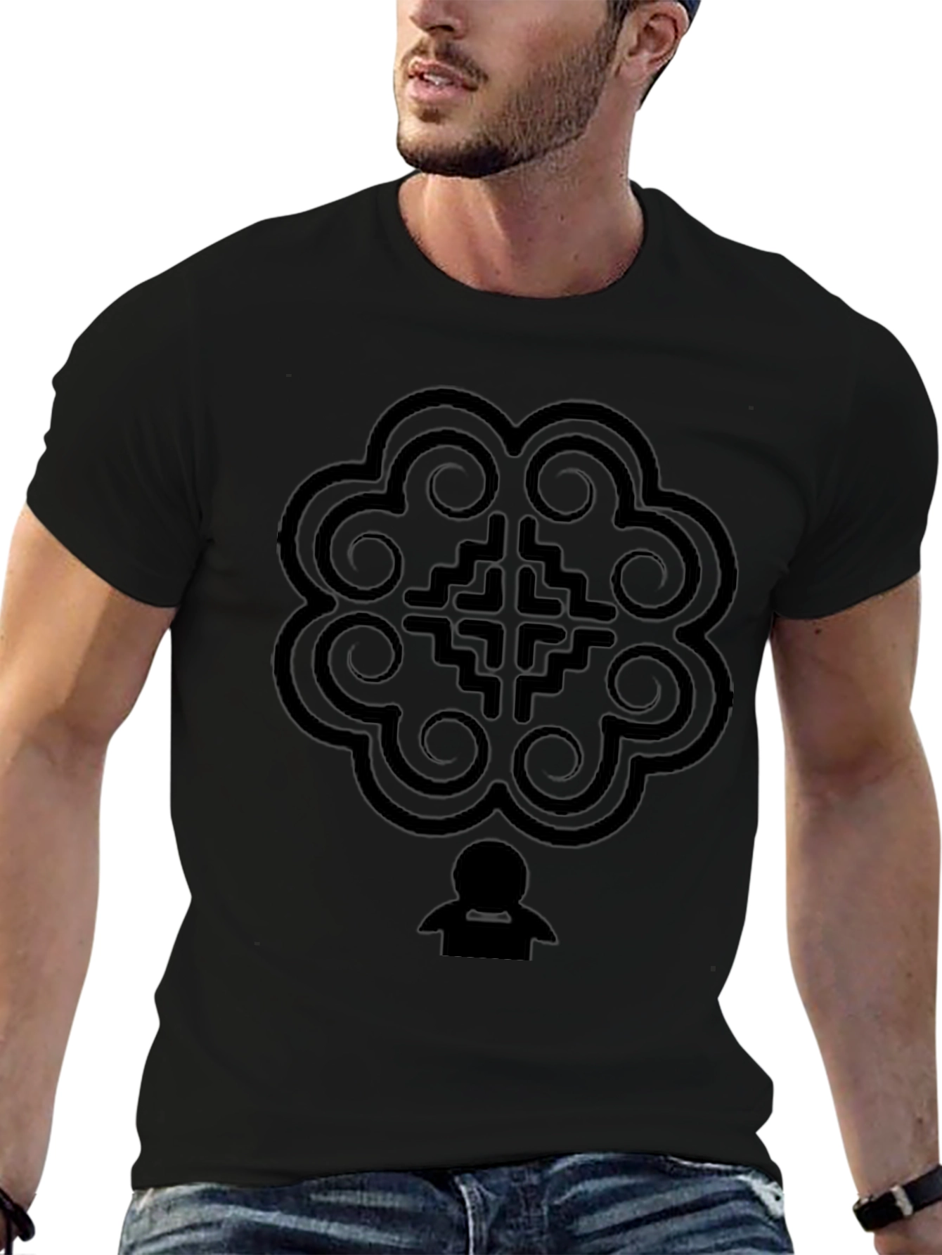 Abstract Graphic T-Shirt - Solid Black Crew Neck Tee