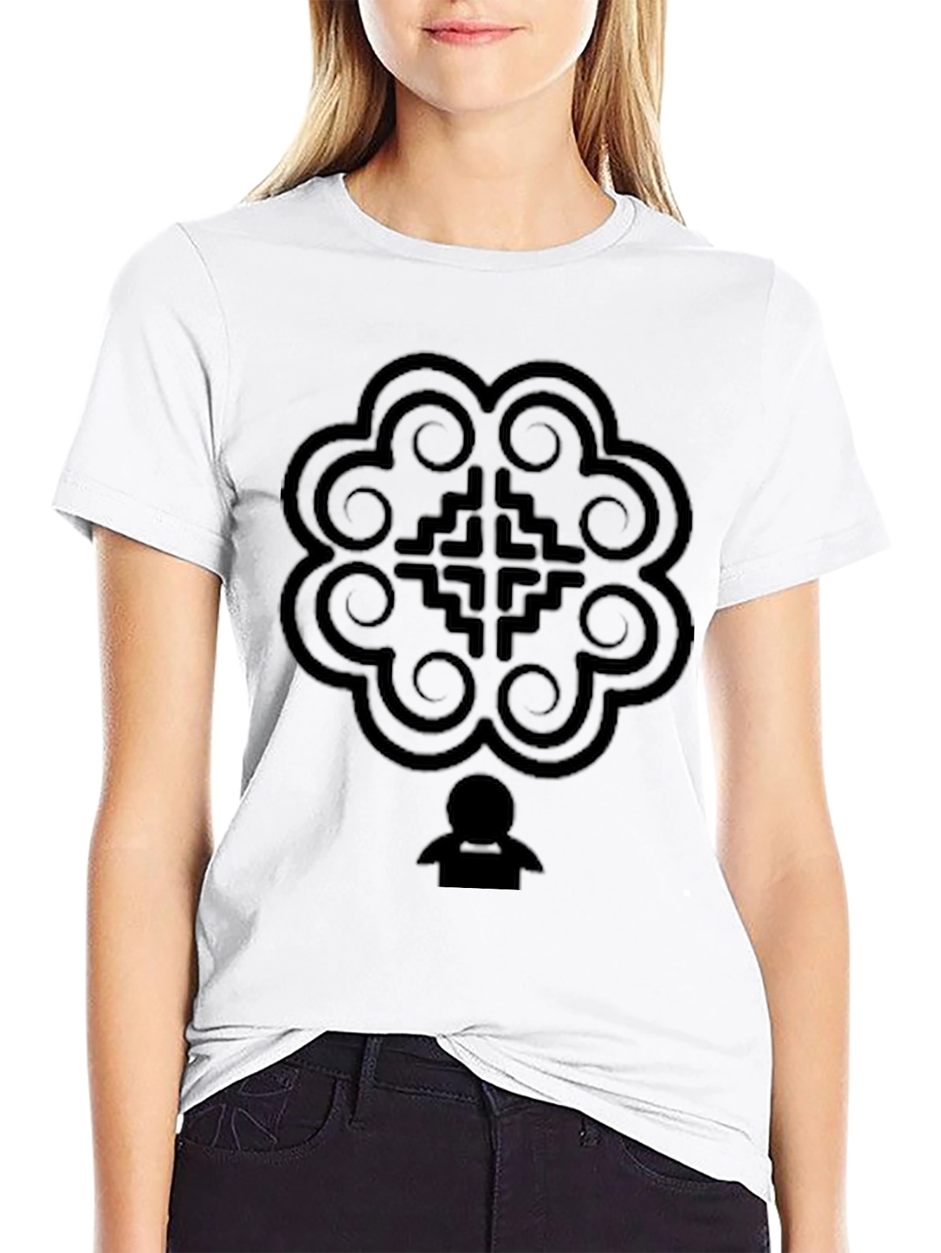 Abstract Graphic T-Shirt - Solid Black Crew Neck Tee