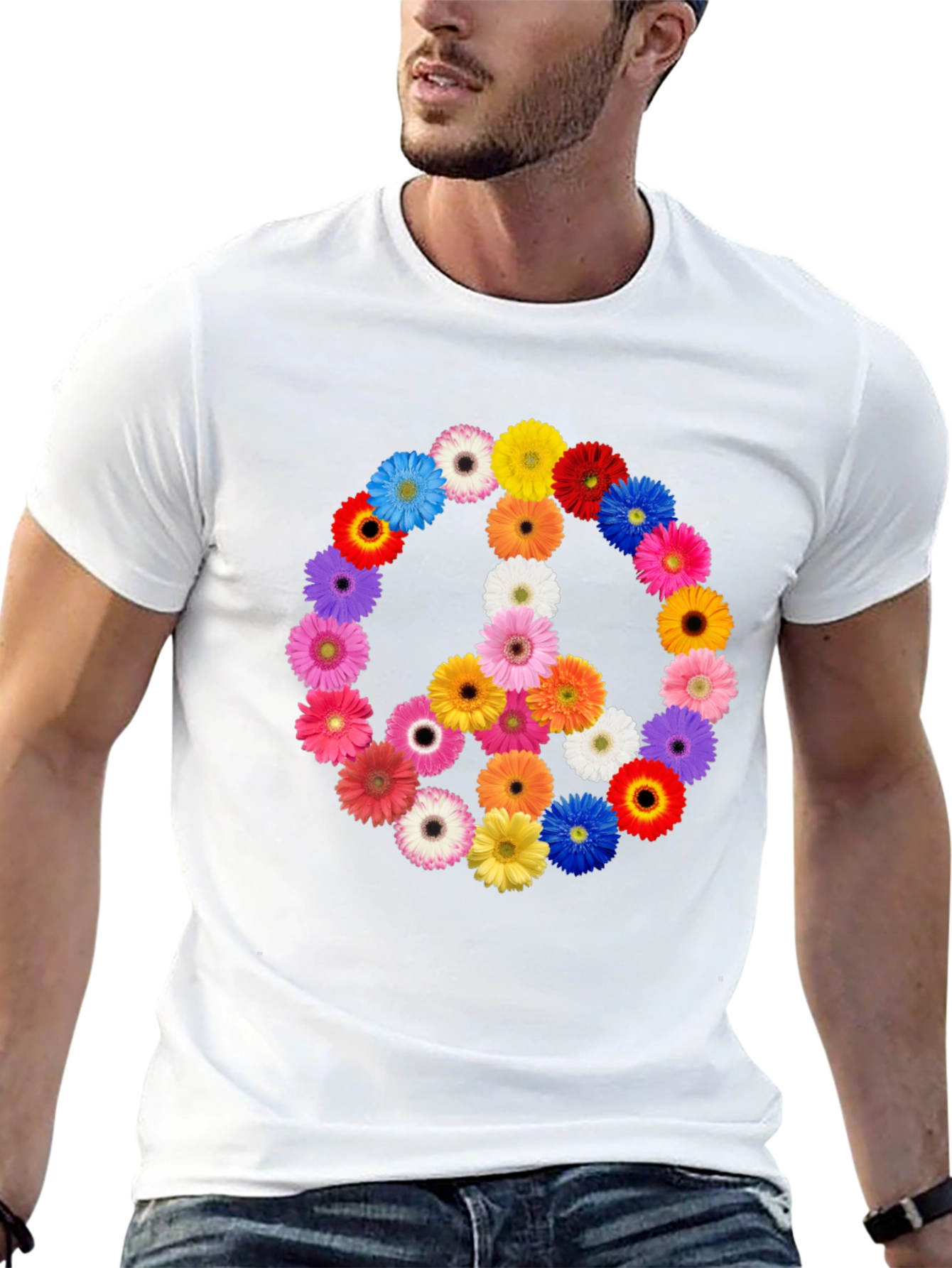 Floral Peace Sign Black T-Shirt