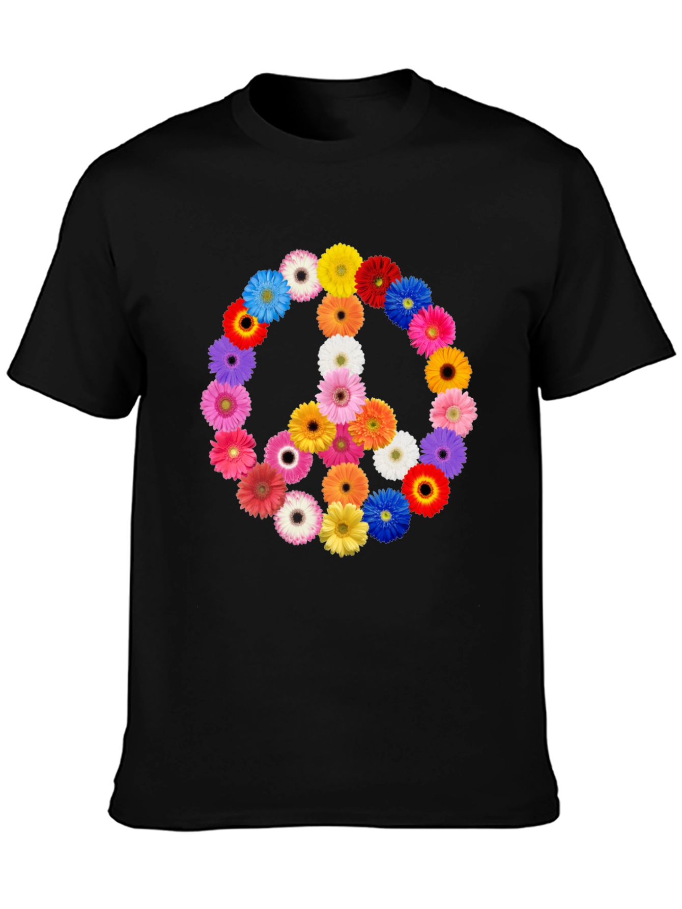 Floral Peace Sign Black T-Shirt