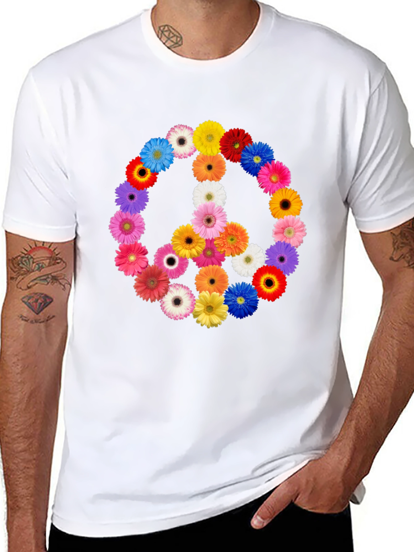 Floral Peace Sign Black T-Shirt