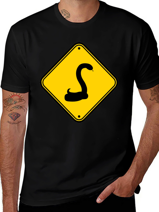 Snake Warning Sign Graphic Tee - Black Cotton