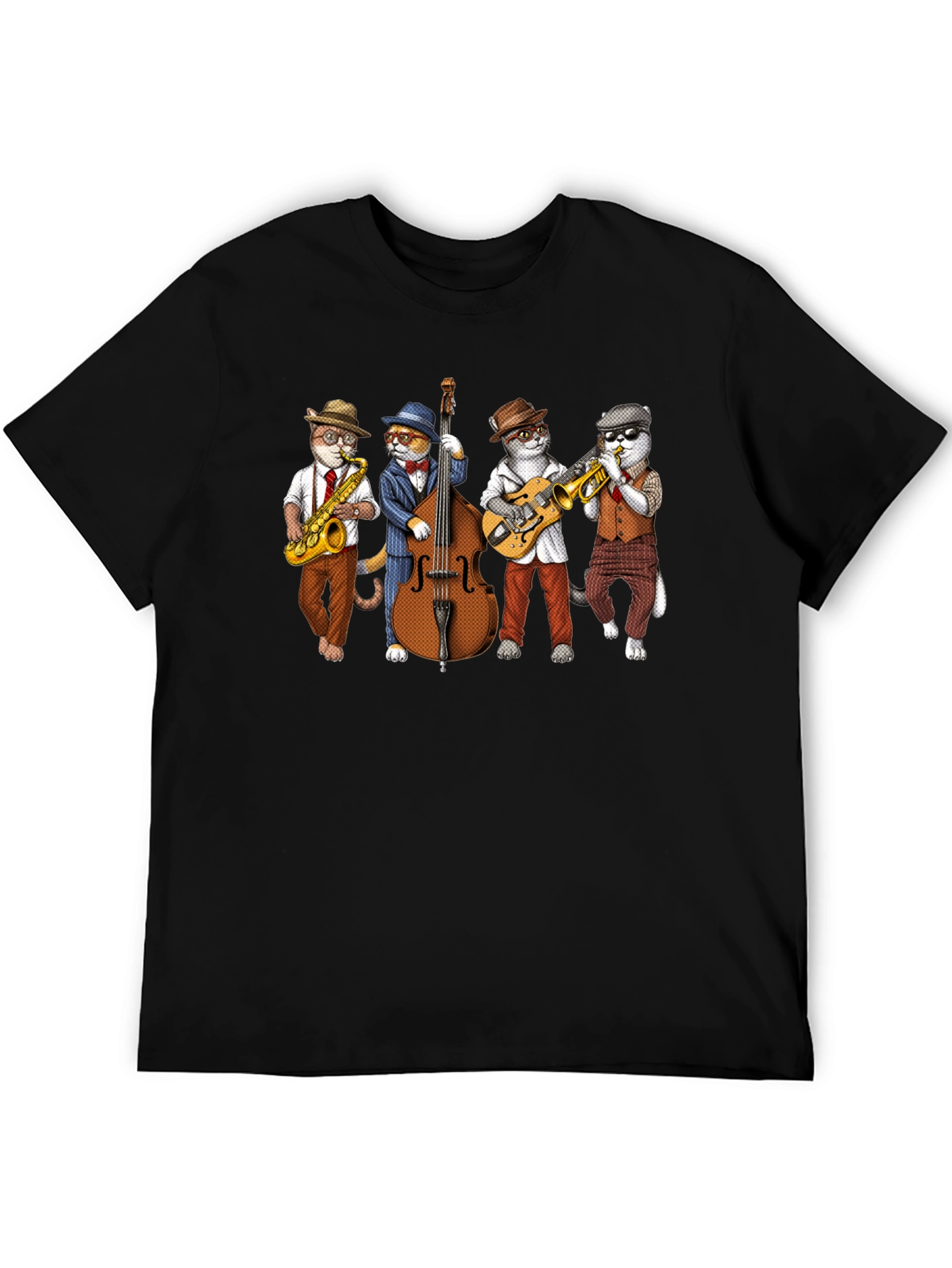 Jazz Cats Black T-Shirt - Musical Felines Tee