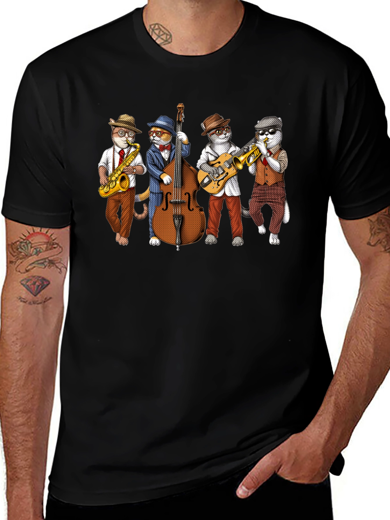 Jazz Cats Black T-Shirt - Musical Felines Tee