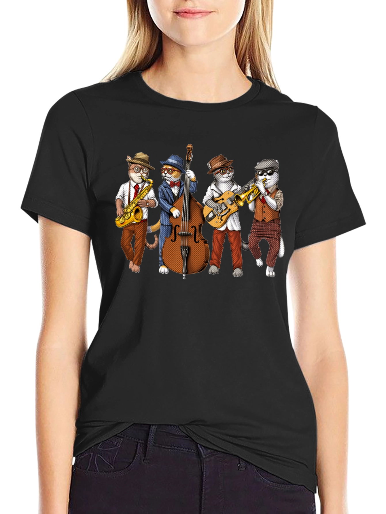 Jazz Cats Black T-Shirt - Musical Felines Tee