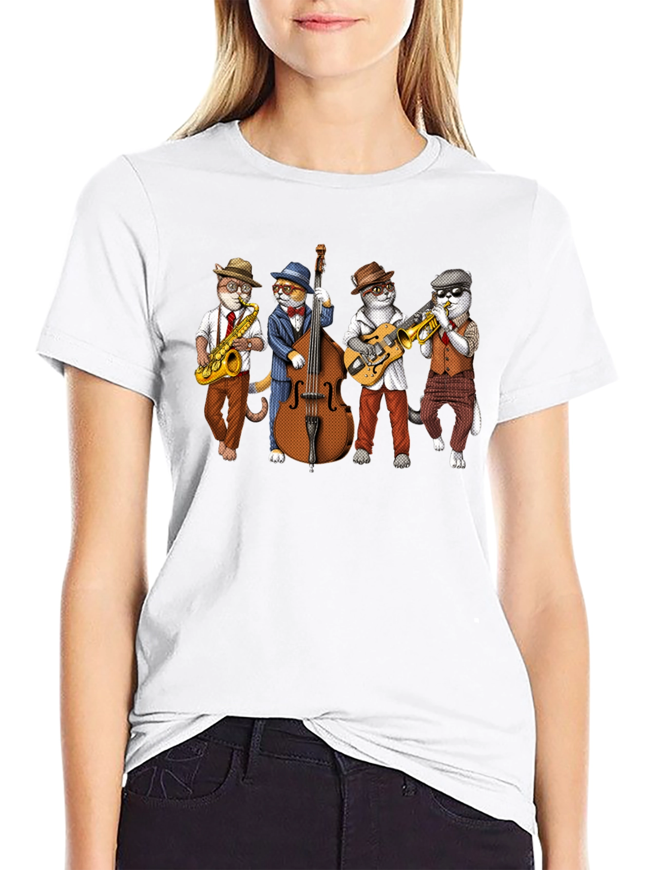 Jazz Cats Black T-Shirt - Musical Felines Tee