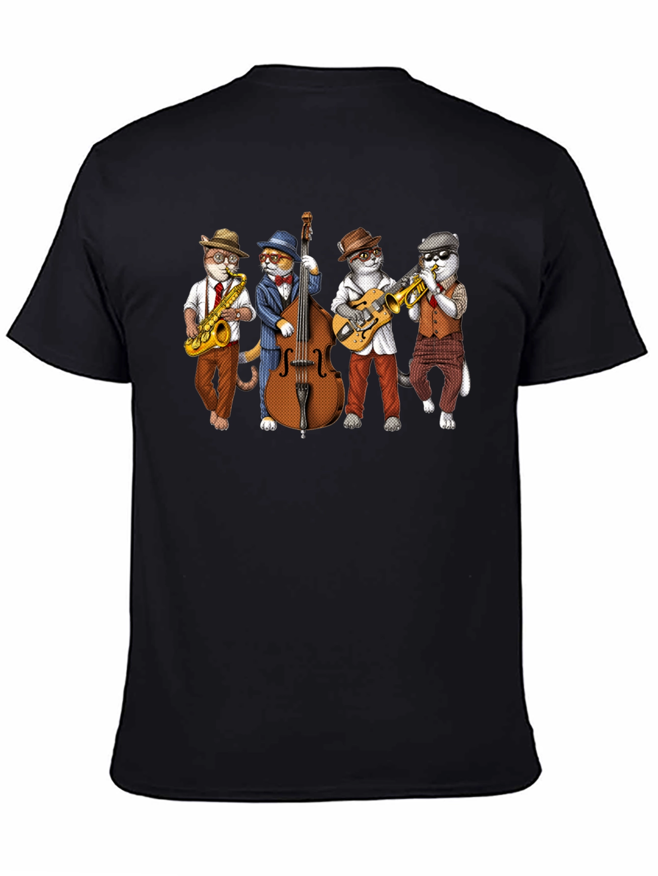 Jazz Cats Black T-Shirt - Musical Felines Tee