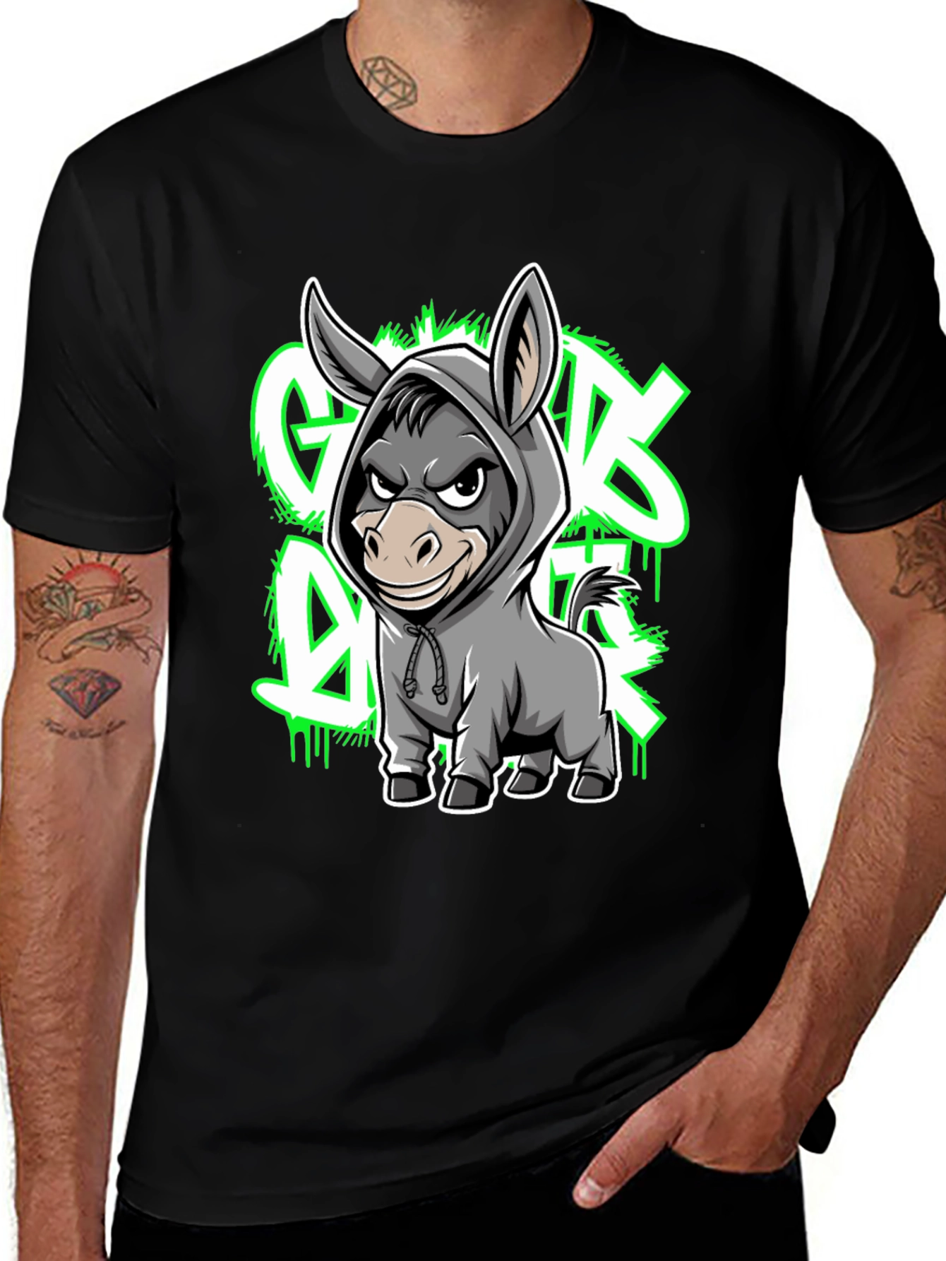 Graphic Tee - Cartoon Donkey in Hoodie