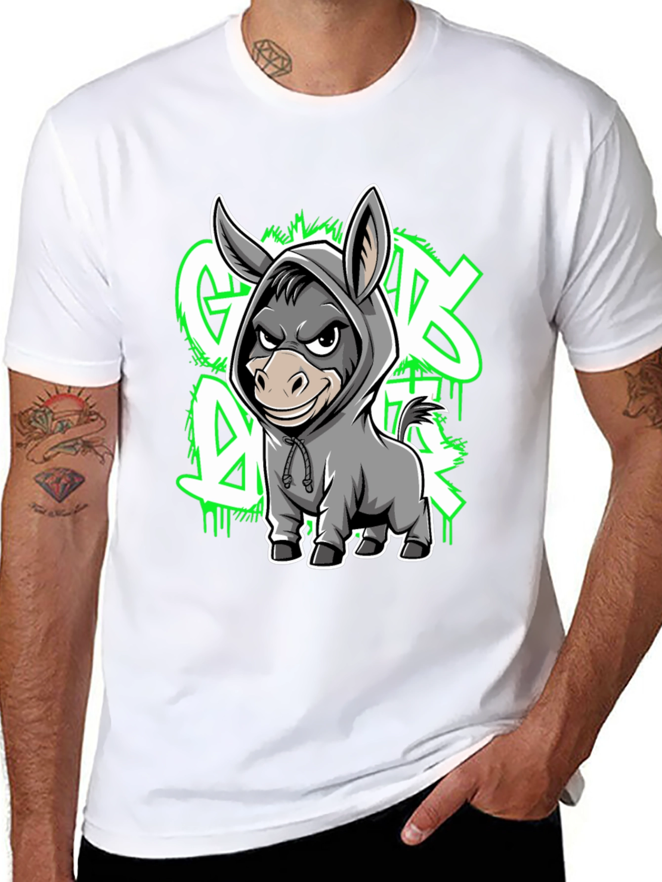 Graphic Tee - Cartoon Donkey in Hoodie