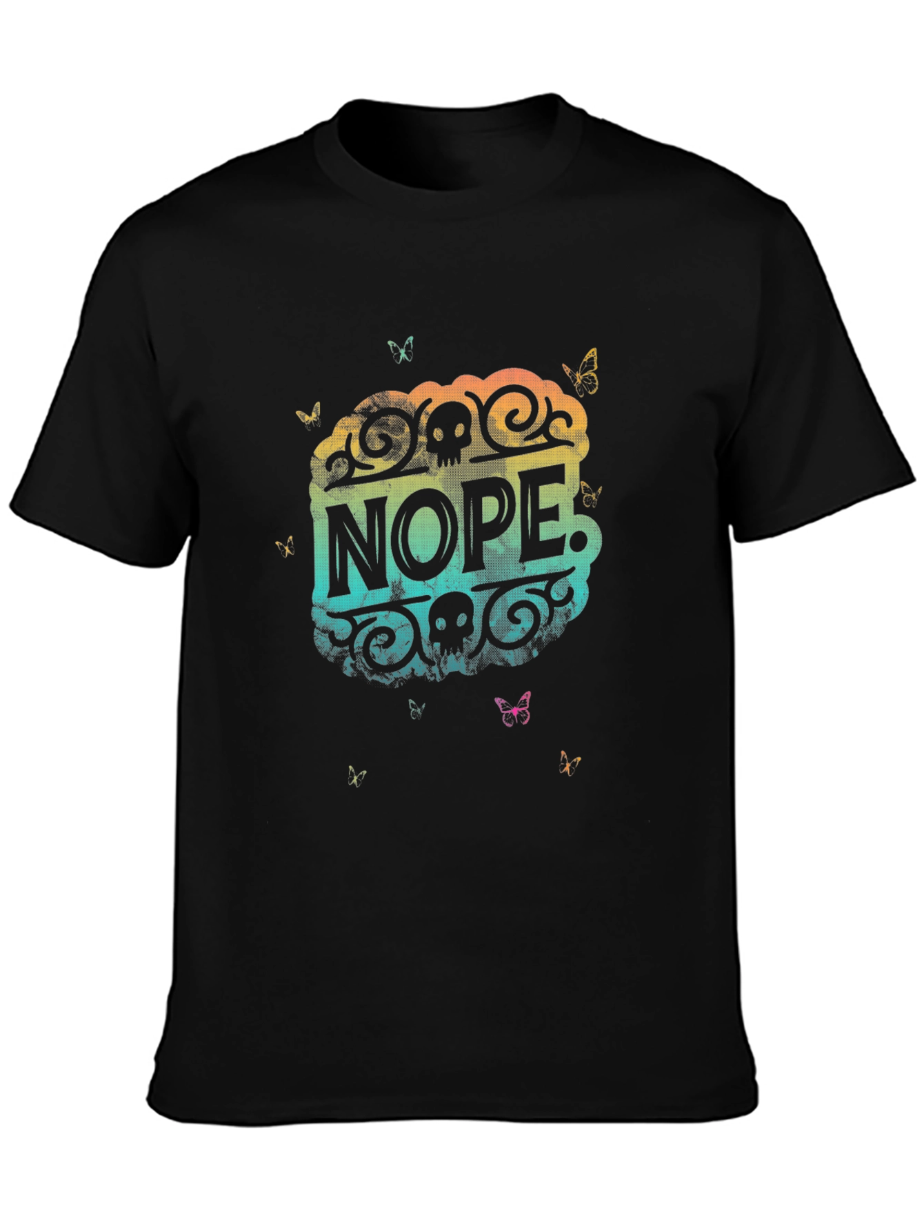 Nope. Skull Butterfly Graphic Black T-Shirt