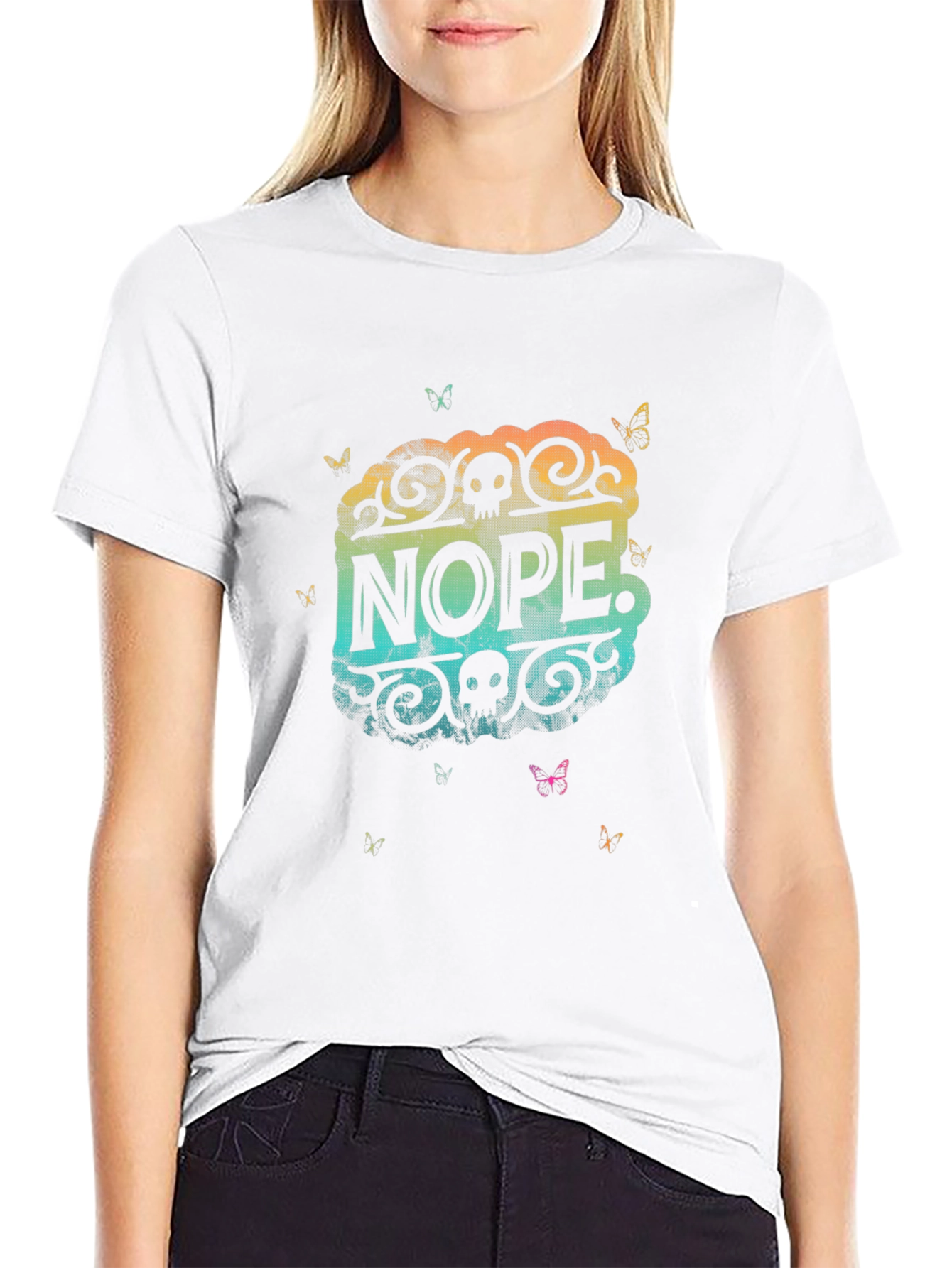 Nope. Skull Butterfly Graphic Black T-Shirt
