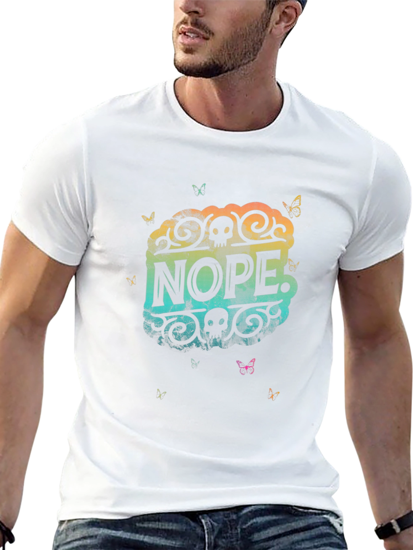 Nope. Skull Butterfly Graphic Black T-Shirt
