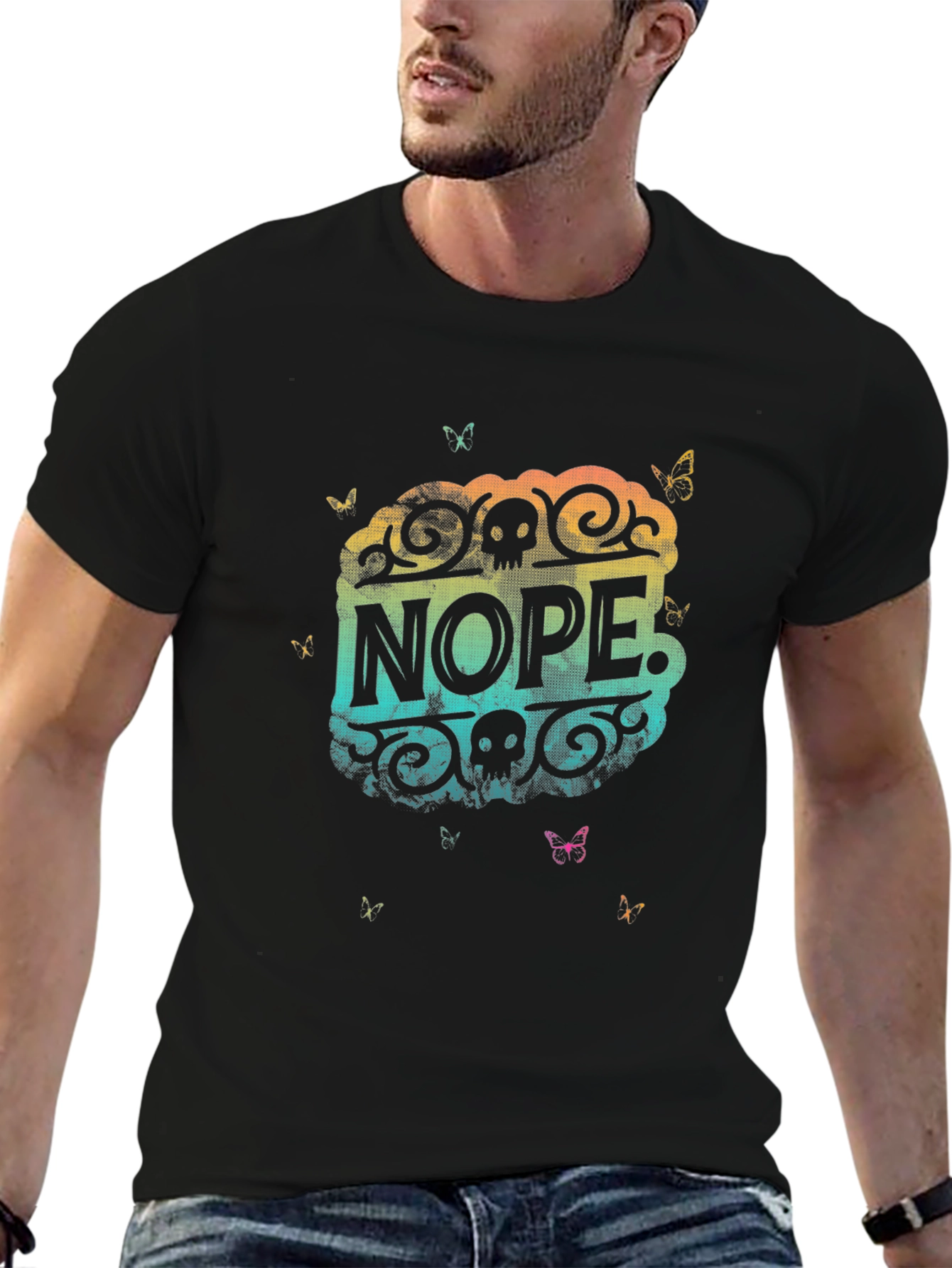 Nope. Skull Butterfly Graphic Black T-Shirt