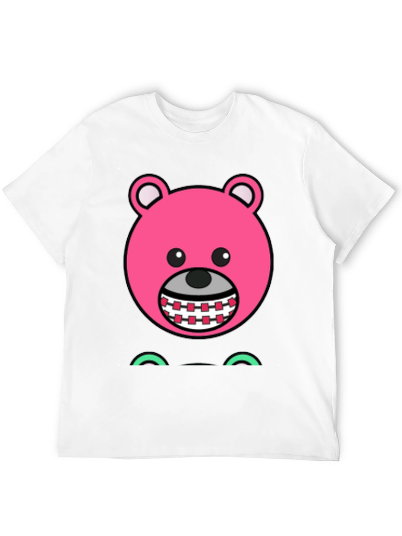 Novelty Pink Bear Cartoon Graphic Black T-Shirt