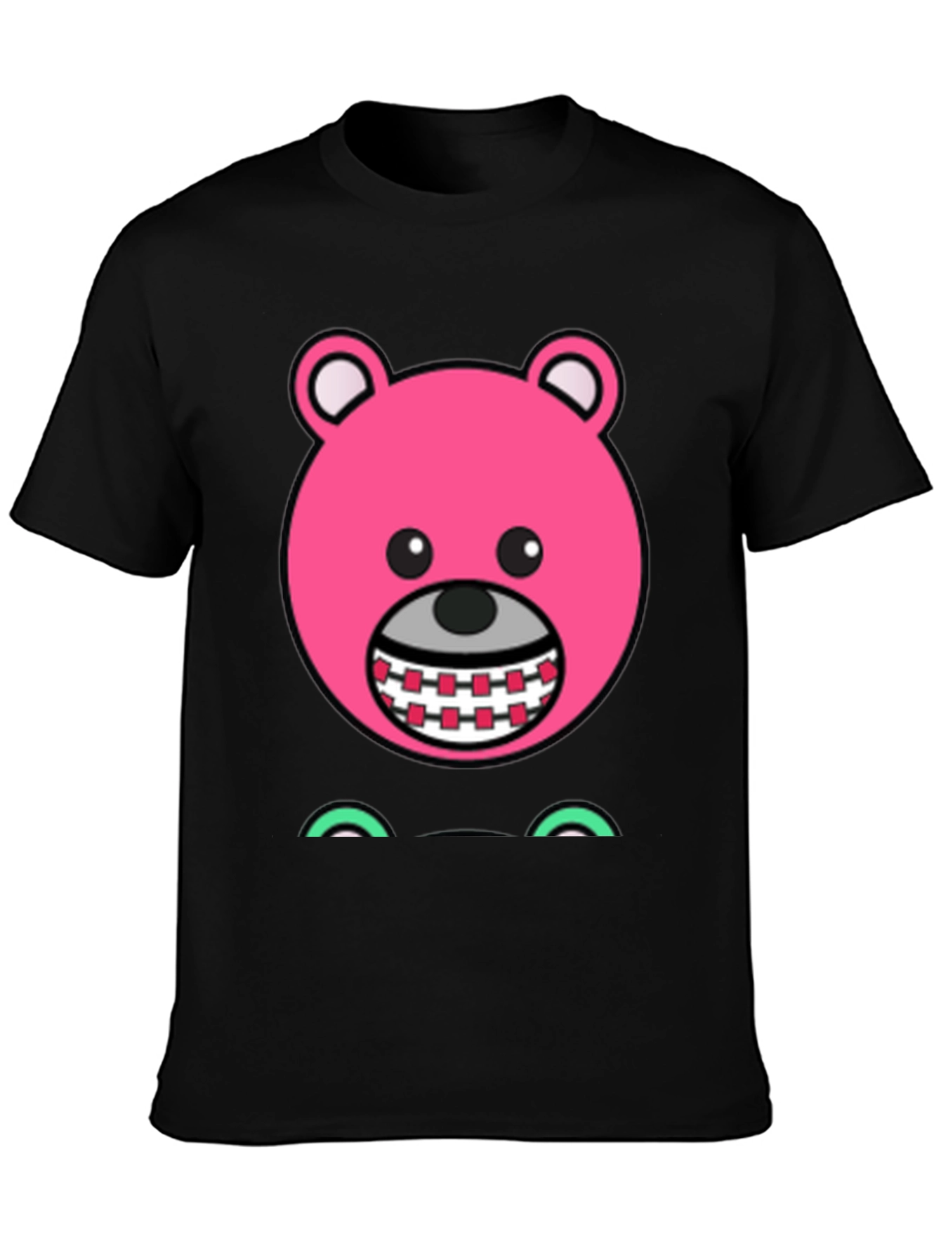 Novelty Pink Bear Cartoon Graphic Black T-Shirt