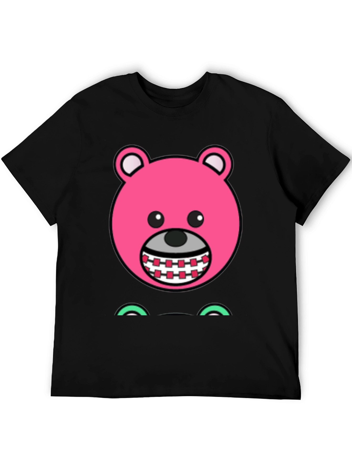 Novelty Pink Bear Cartoon Graphic Black T-Shirt