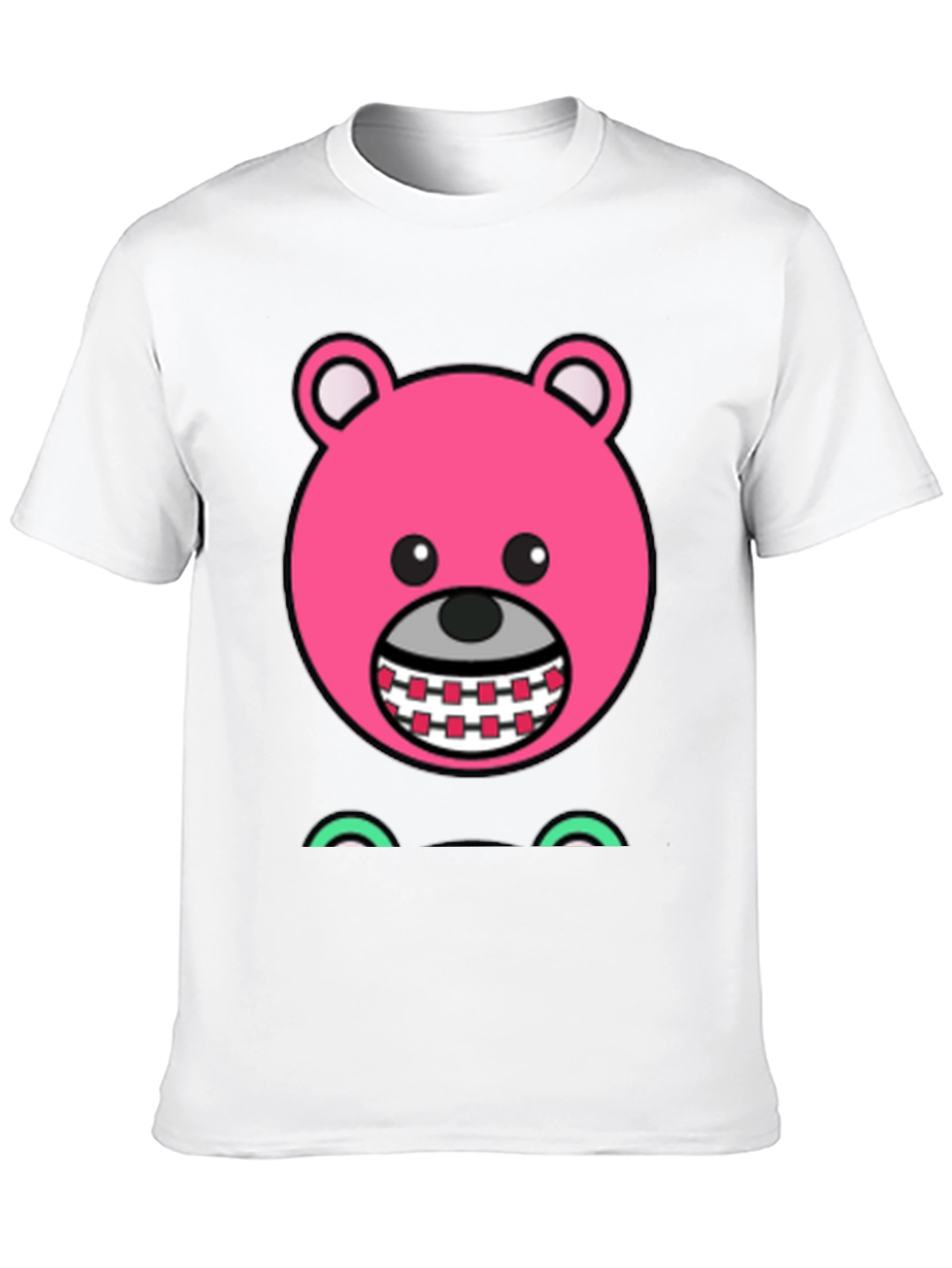 Novelty Pink Bear Cartoon Graphic Black T-Shirt