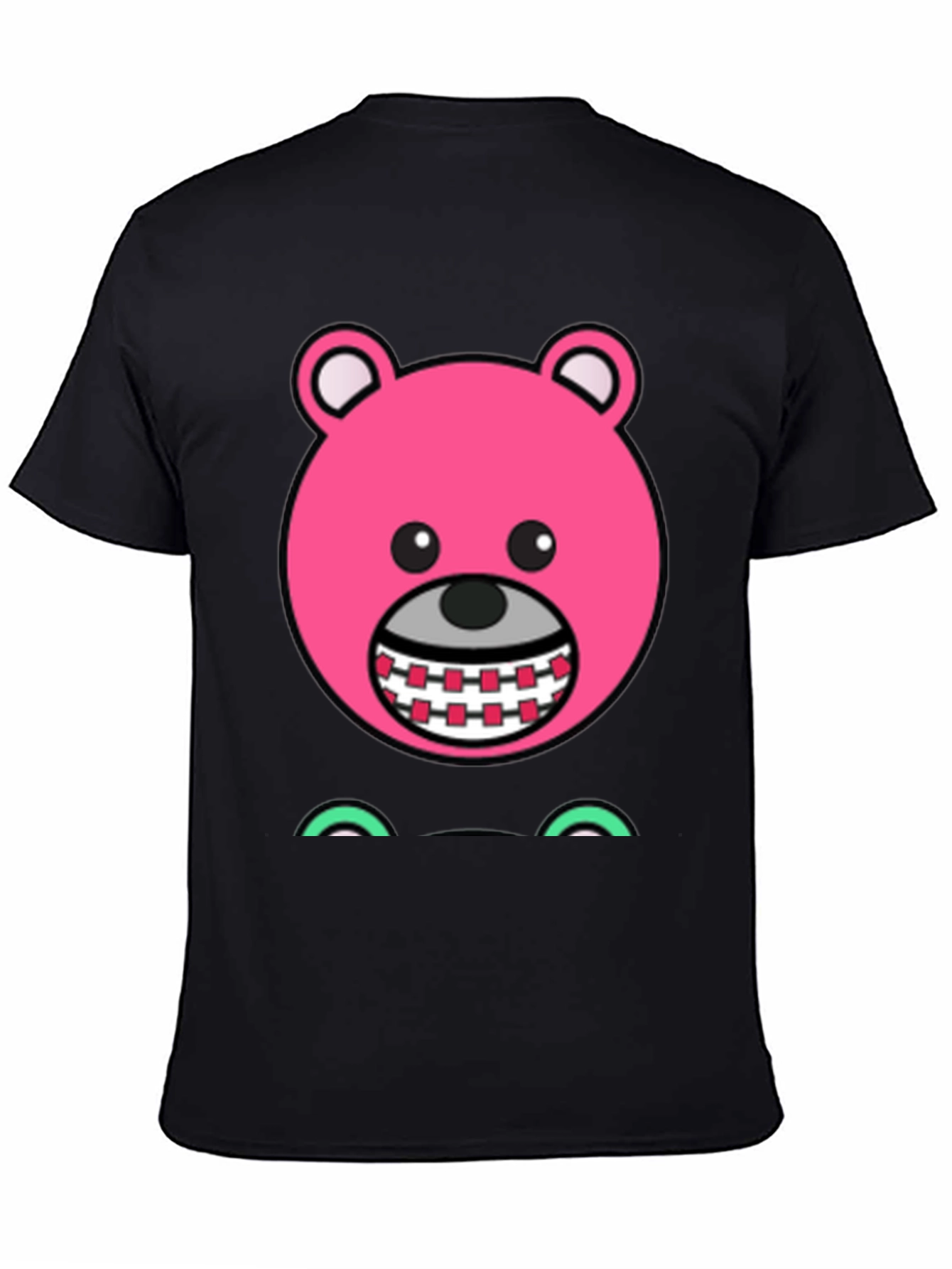 Novelty Pink Bear Cartoon Graphic Black T-Shirt