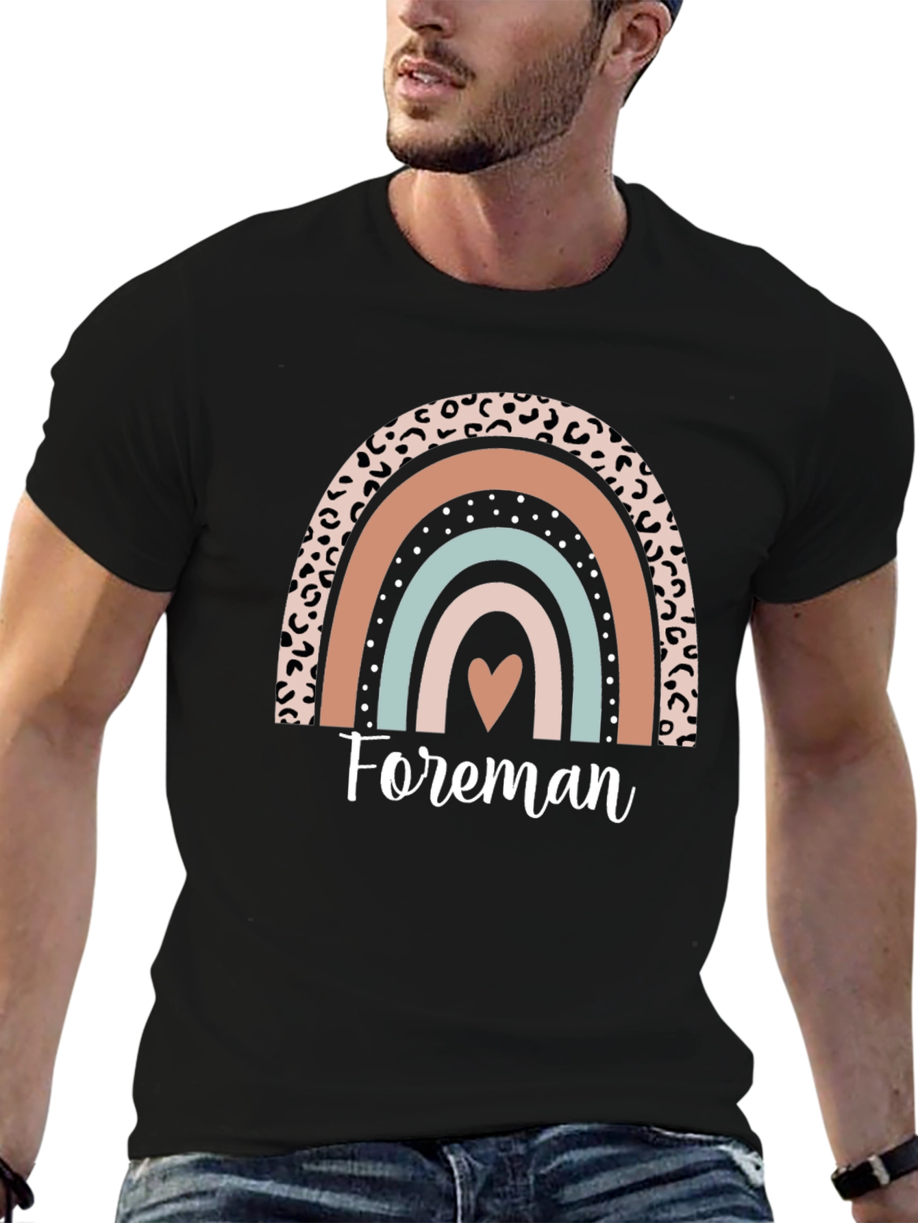 Foreman Rainbow Heart Black T-Shirt