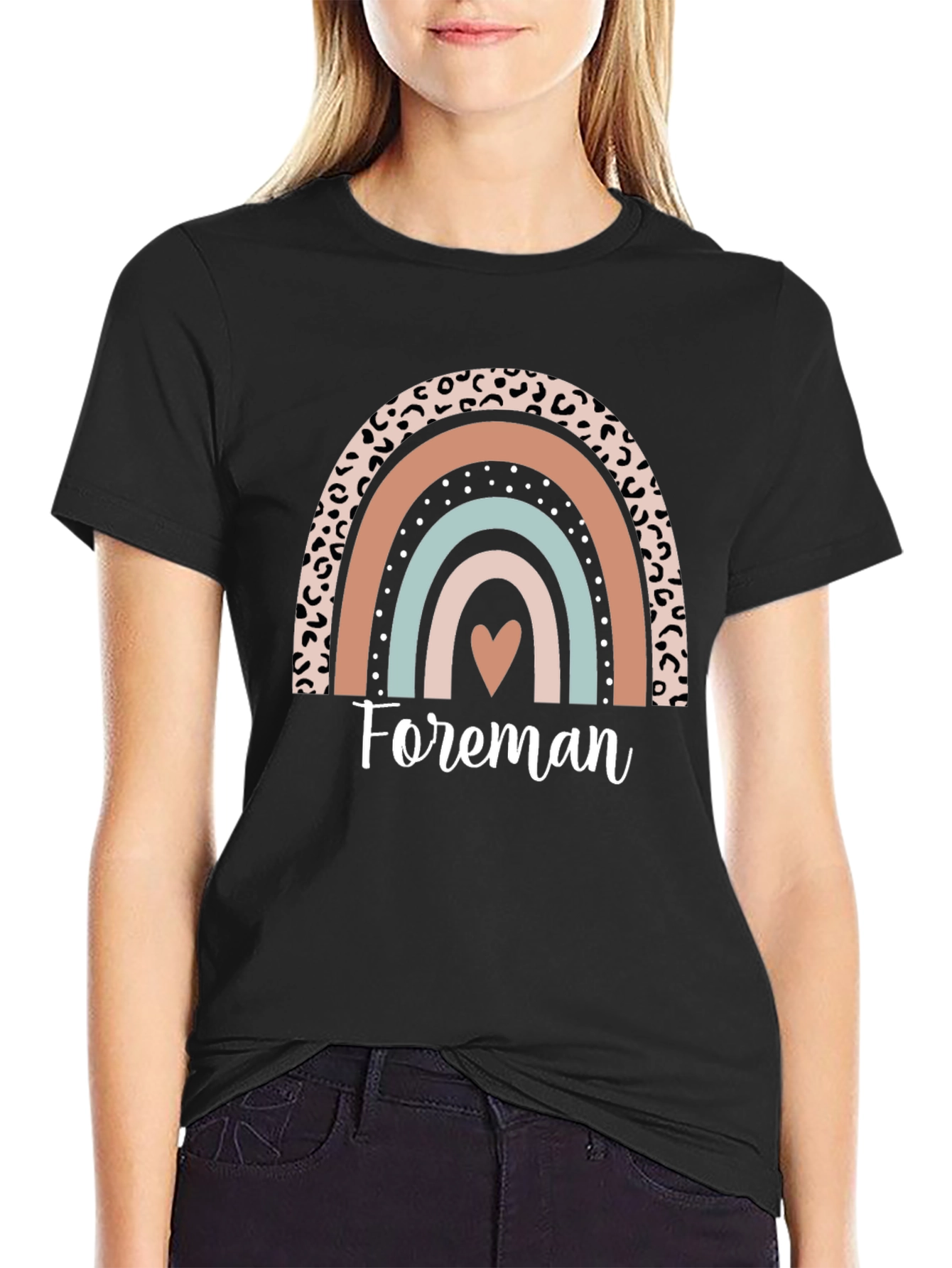 Foreman Rainbow Heart Black T-Shirt