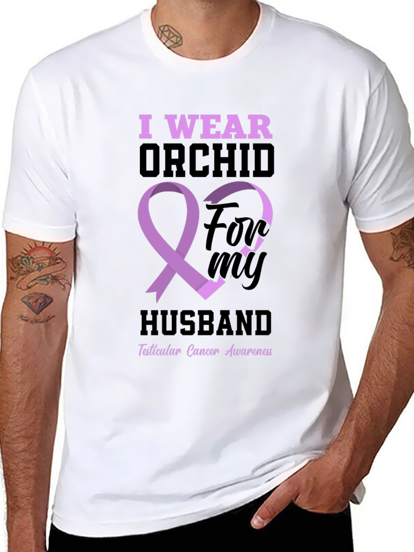 Orchid Ribbon Husband T-Shirt - Cancer Awareness