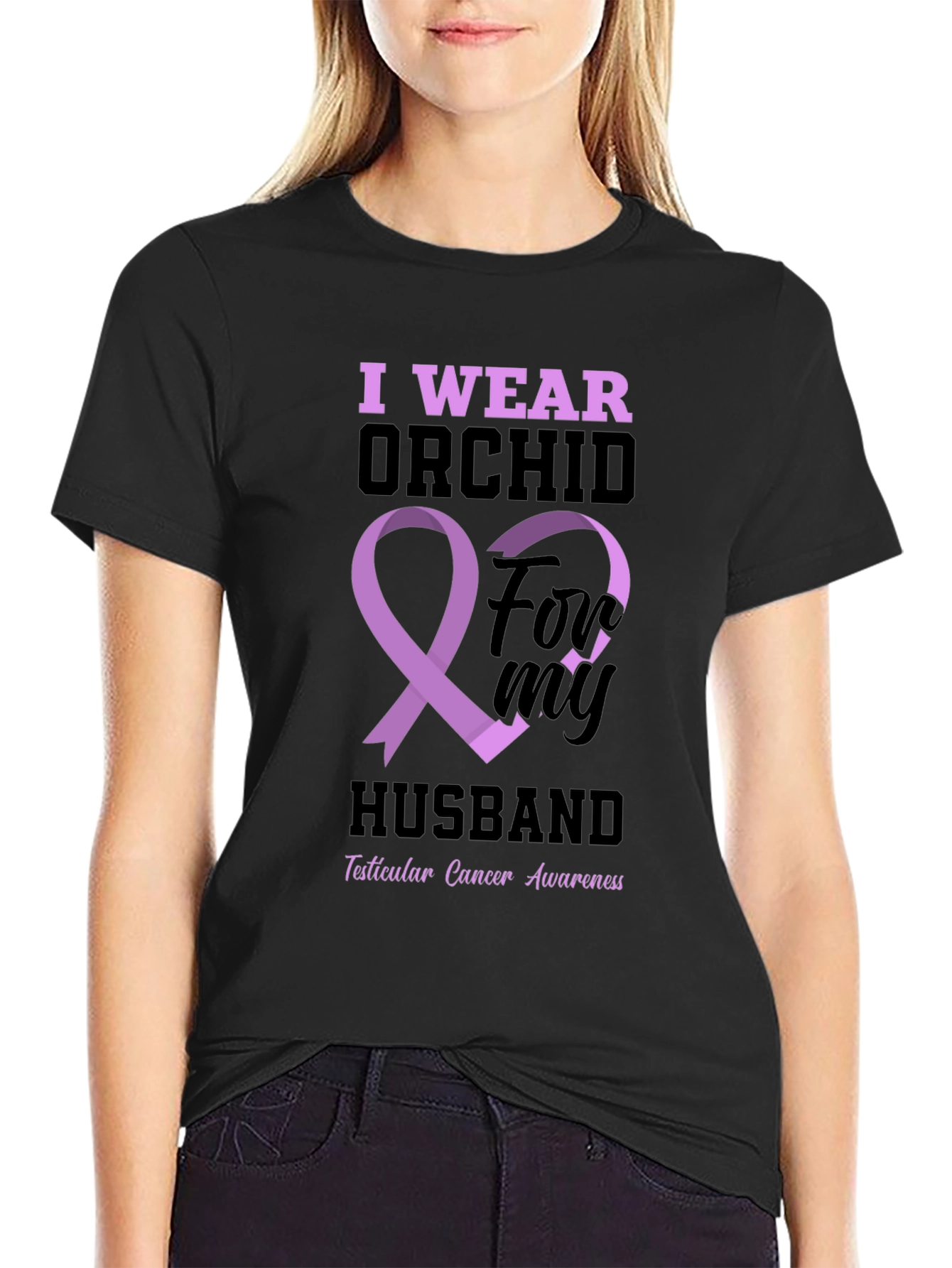Orchid Ribbon Husband T-Shirt - Cancer Awareness
