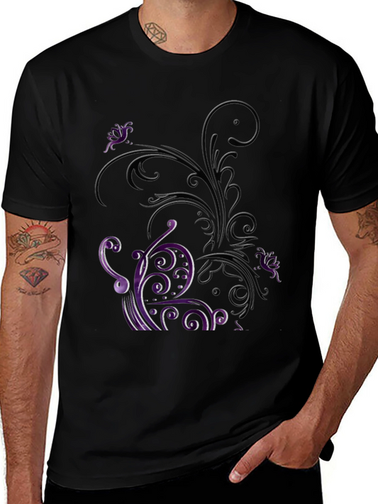 Floral Scrollwork Graphic Tee - Black